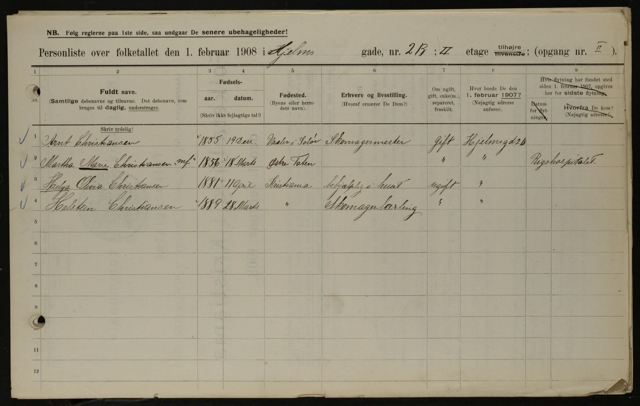 OBA, Municipal Census 1908 for Kristiania, 1908, p. 36110