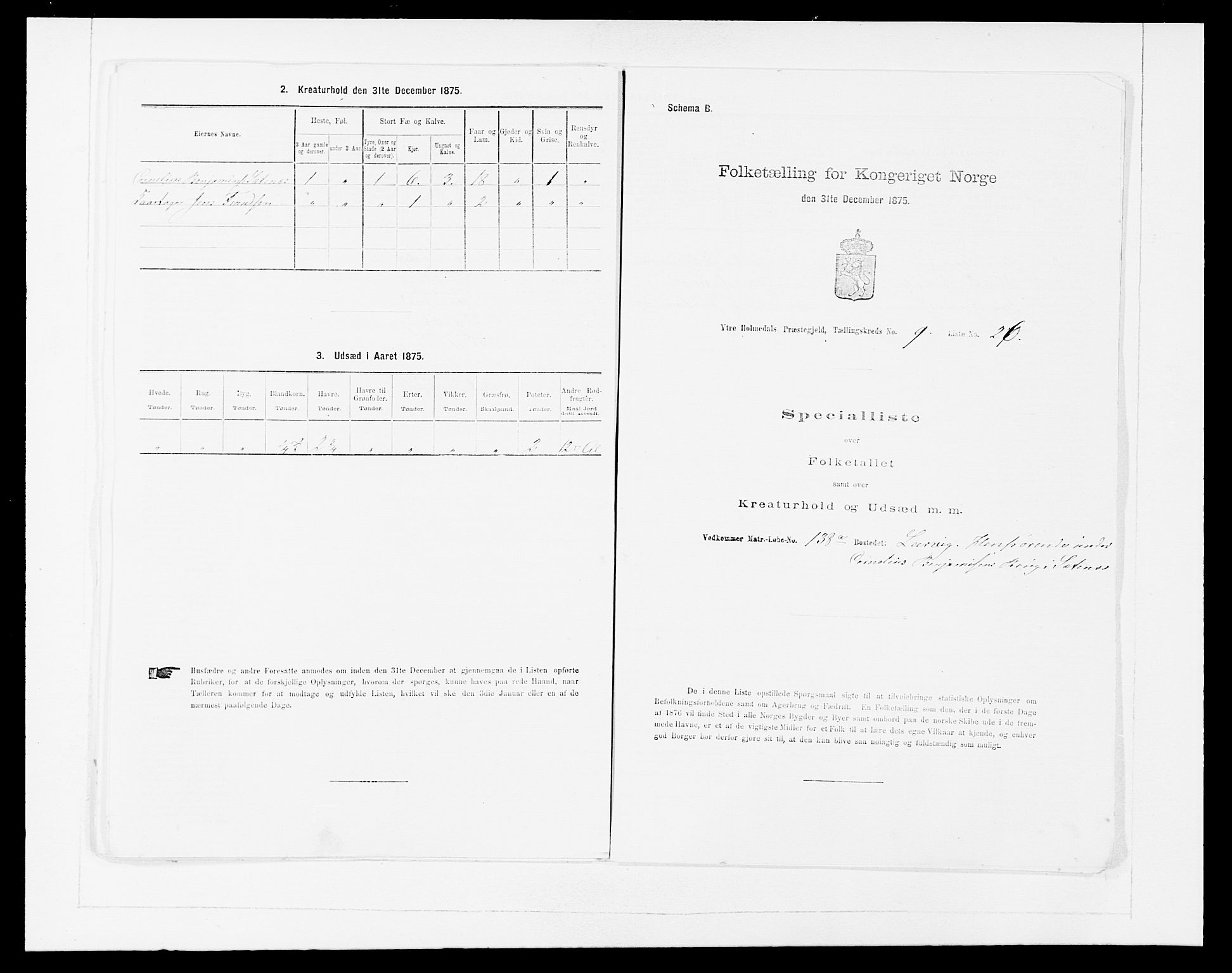 SAB, 1875 census for 1429P Ytre Holmedal, 1875, p. 600