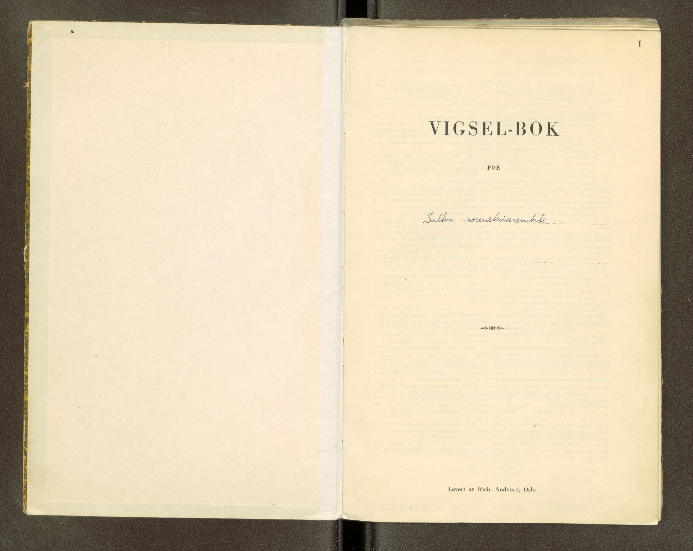 Salten sorenskriveri, SAT/A-4578/1/6/6D/L0004: Vigselsbok, 1943, p. 1