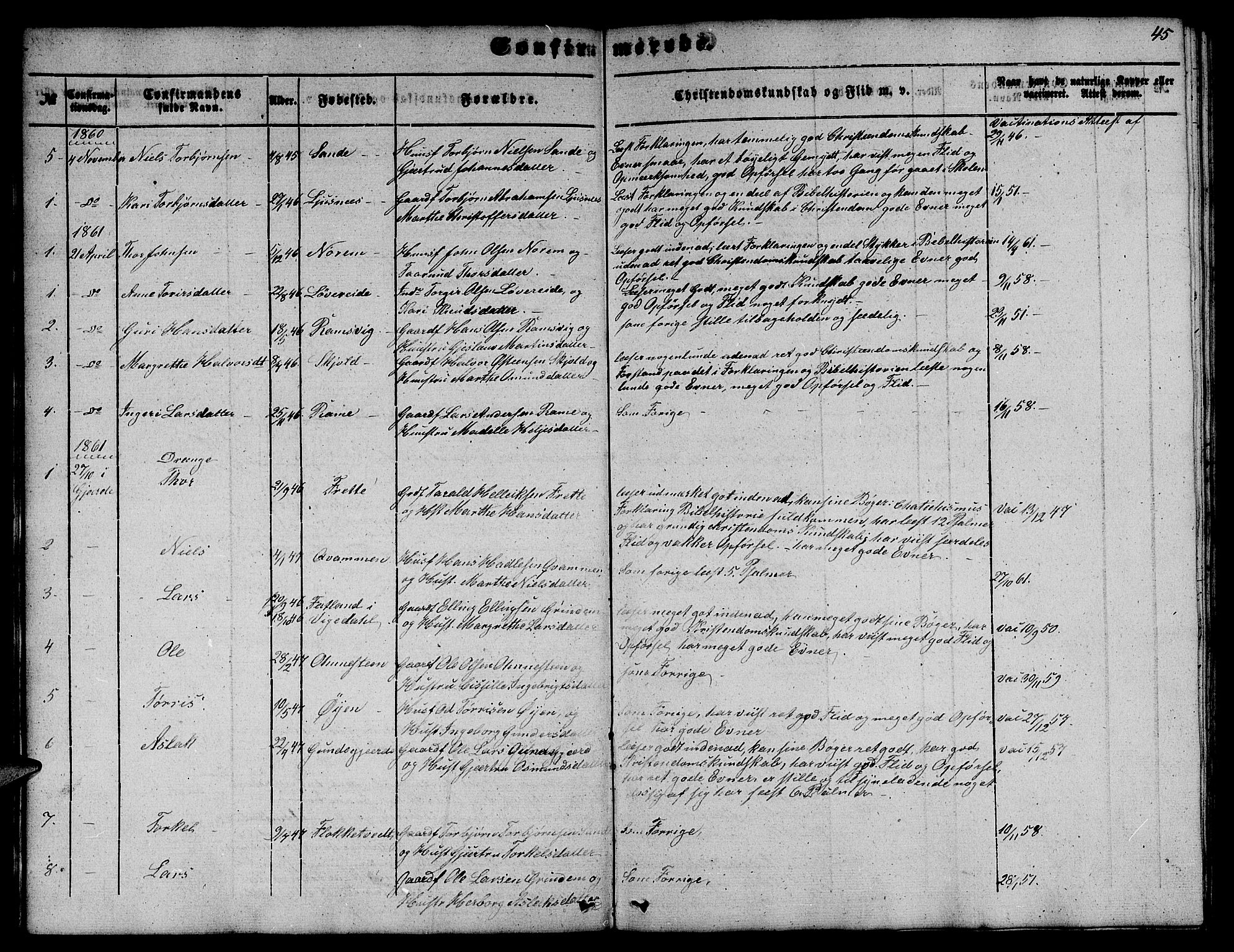 Etne sokneprestembete, SAB/A-75001/H/Hab: Parish register (copy) no. C 2, 1851-1865, p. 45