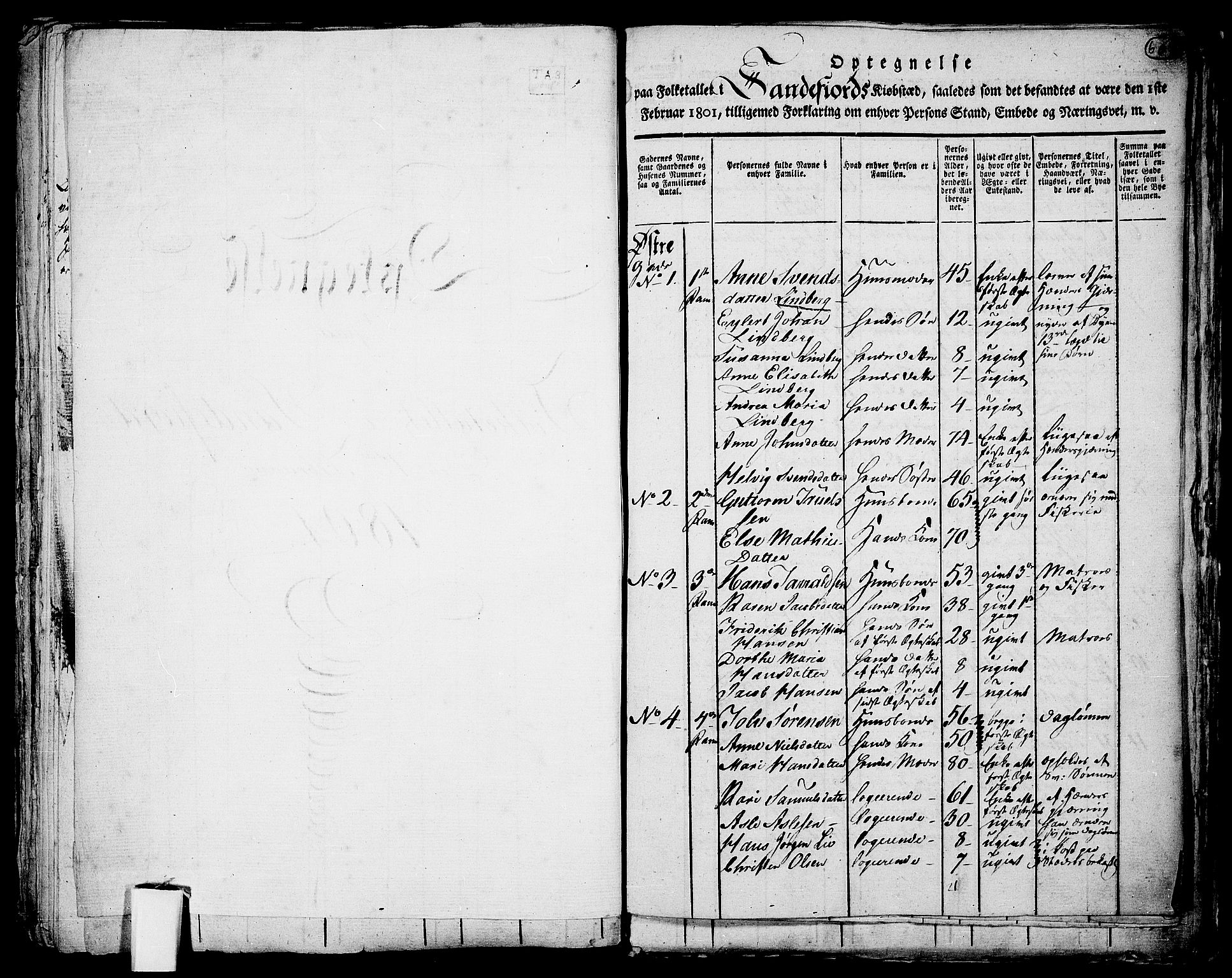 RA, 1801 census for 0724P Sandeherred, 1801, p. 607a