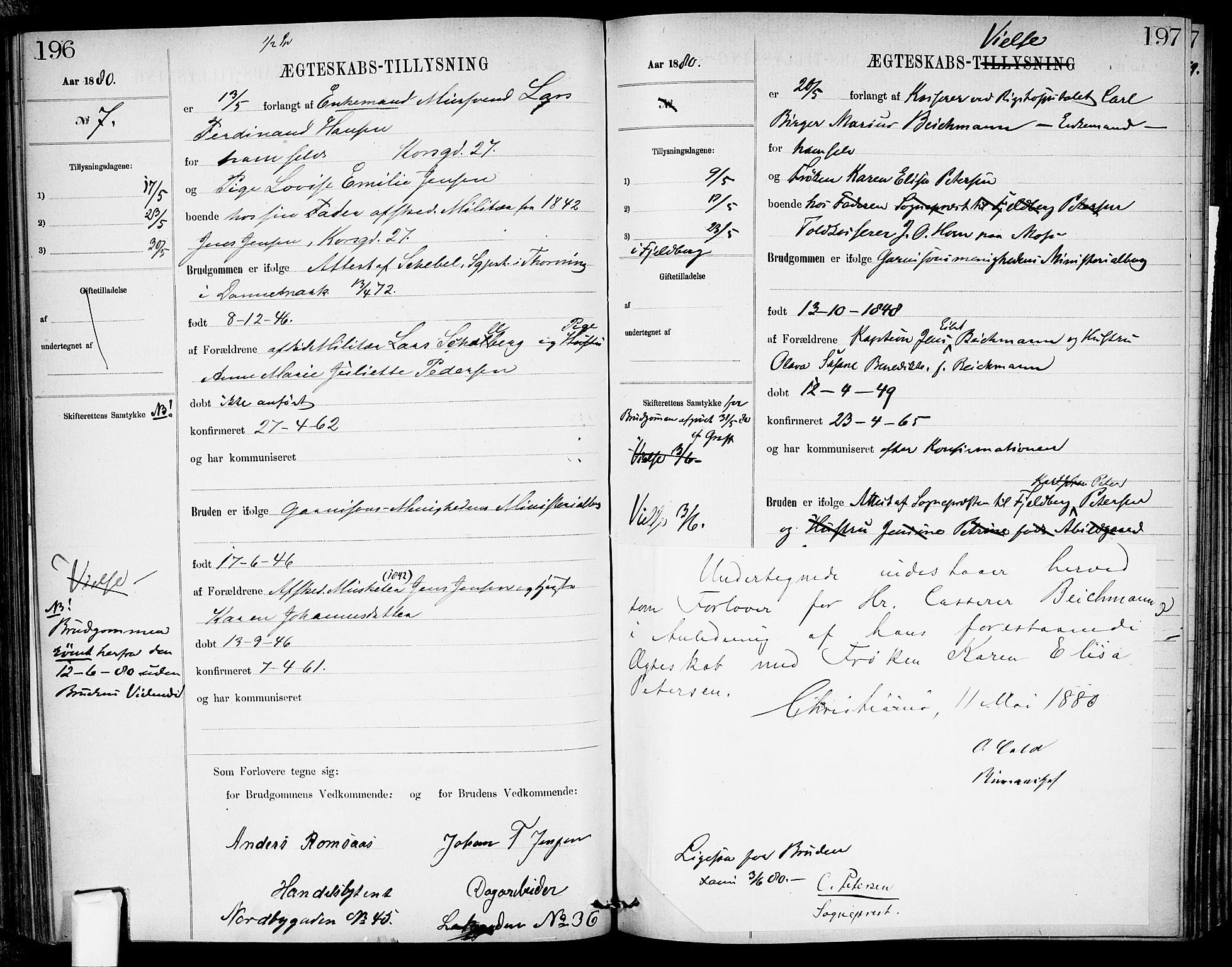 Garnisonsmenigheten Kirkebøker, AV/SAO-A-10846/H/Ha/L0007: Banns register no. I 7, 1872-1893, p. 196-197