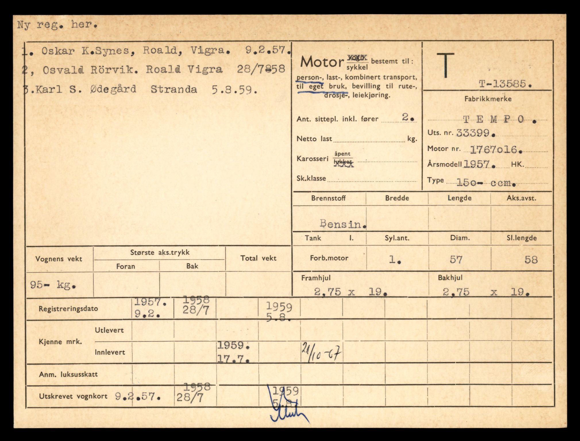 Møre og Romsdal vegkontor - Ålesund trafikkstasjon, AV/SAT-A-4099/F/Fe/L0040: Registreringskort for kjøretøy T 13531 - T 13709, 1927-1998, p. 973