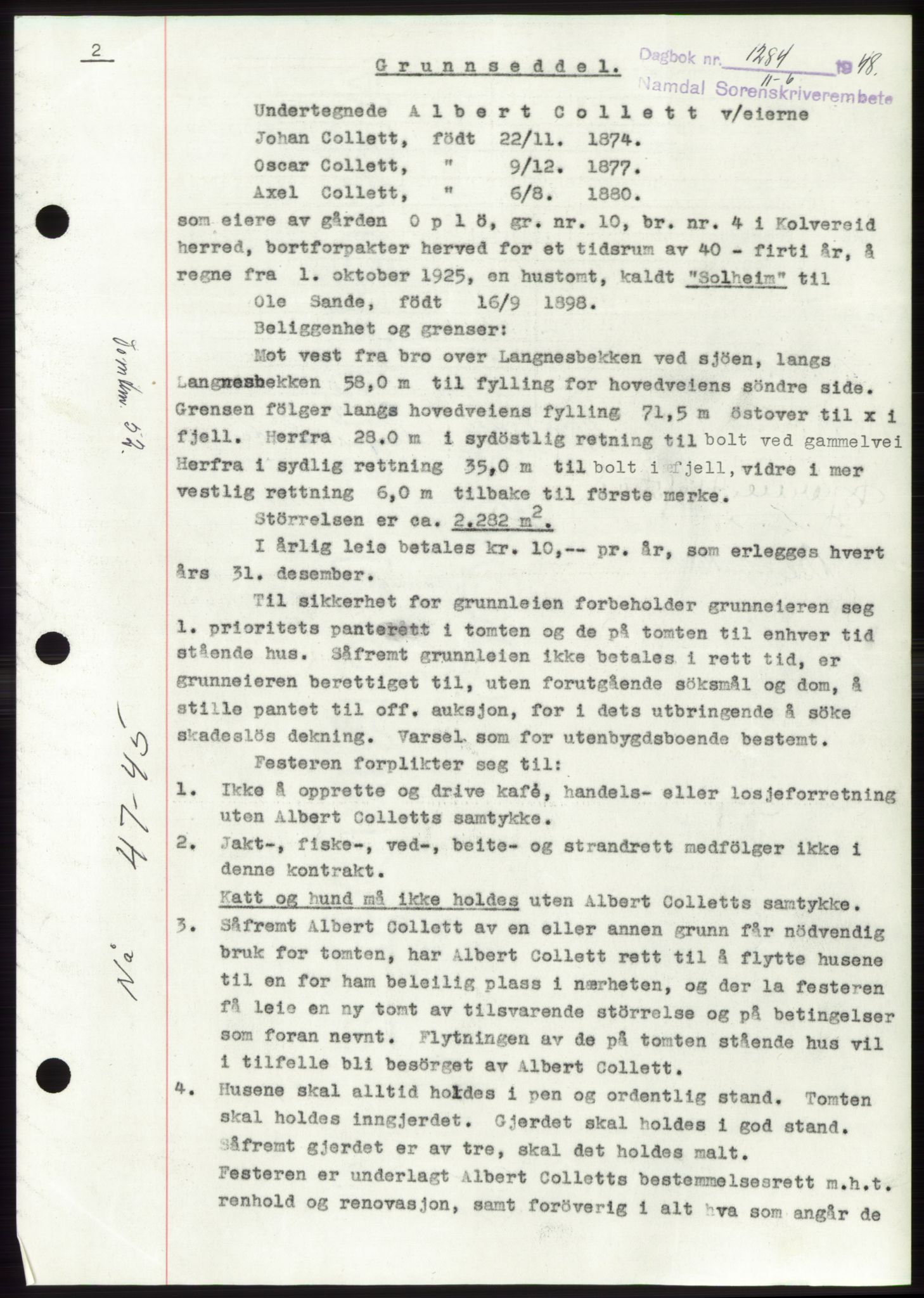 Namdal sorenskriveri, AV/SAT-A-4133/1/2/2C: Mortgage book no. -, 1948-1948, Diary no: : 1284/1948