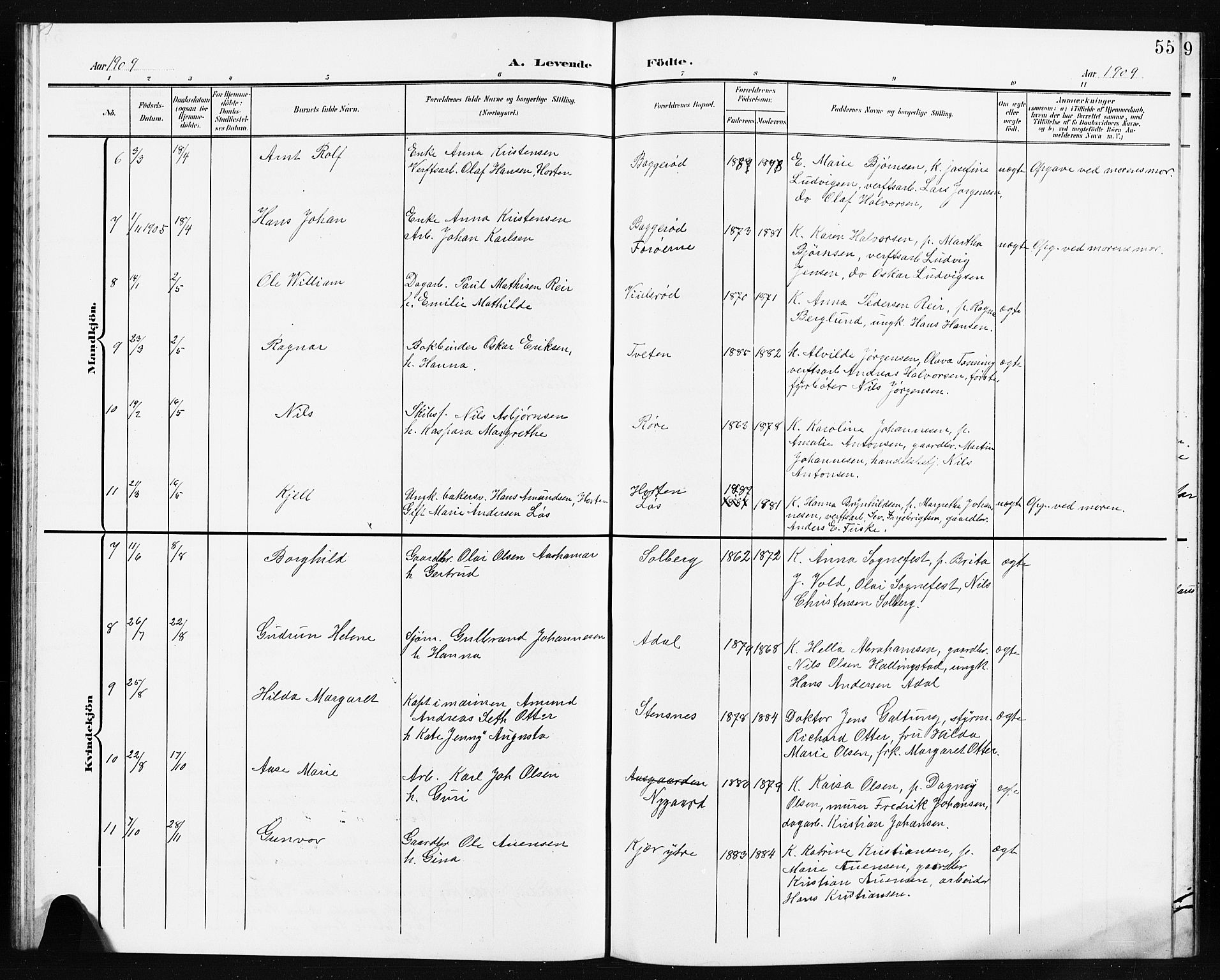 Borre kirkebøker, AV/SAKO-A-338/G/Ga/L0005: Parish register (copy) no. I 5, 1898-1910, p. 55