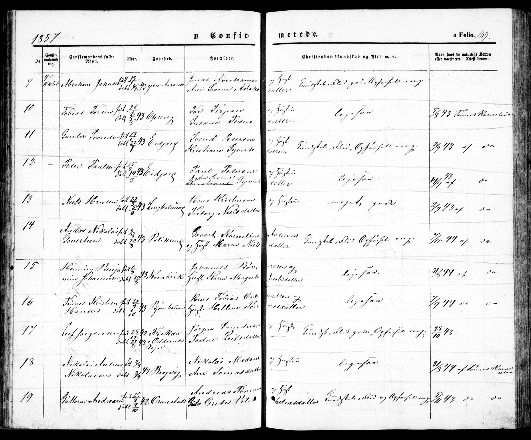 Høvåg sokneprestkontor, SAK/1111-0025/F/Fb/L0002: Parish register (copy) no. B 2, 1847-1869, p. 169