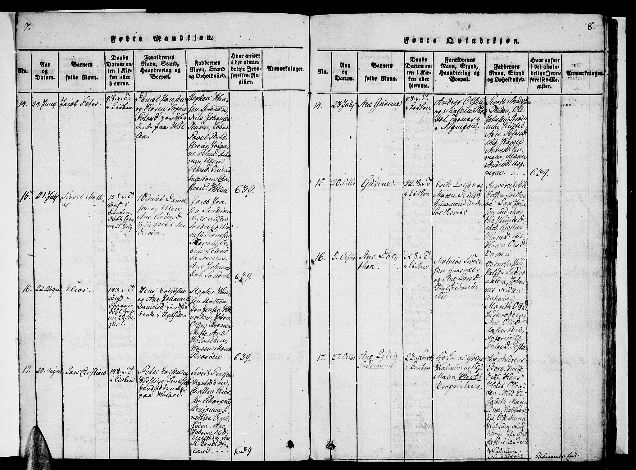 Ministerialprotokoller, klokkerbøker og fødselsregistre - Nordland, AV/SAT-A-1459/834/L0510: Parish register (copy) no. 834C01, 1820-1847, p. 7-8