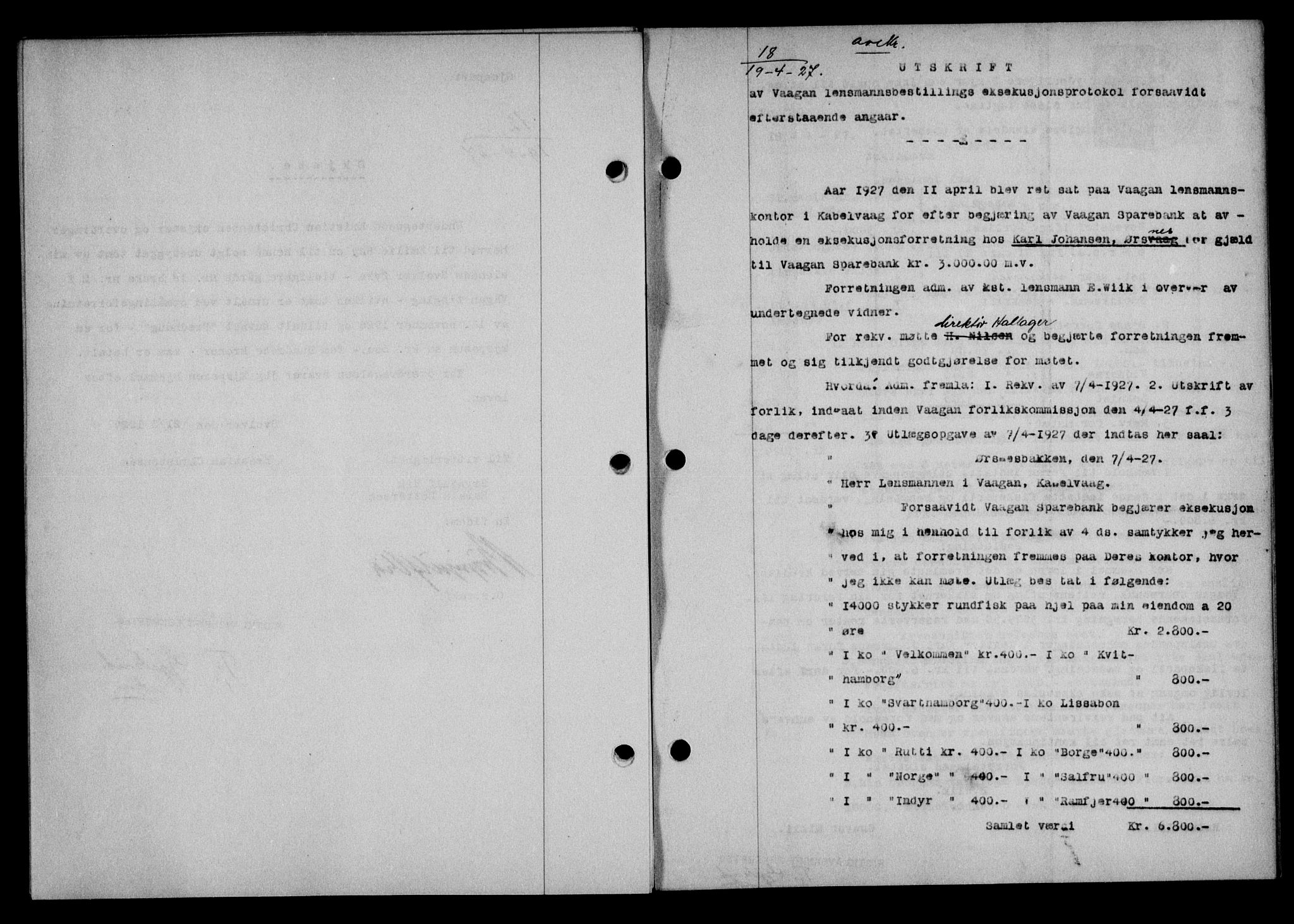 Lofoten sorenskriveri, SAT/A-0017/1/2/2C/L0015b: Mortgage book no. 15b, 1927-1927, Deed date: 19.04.1927