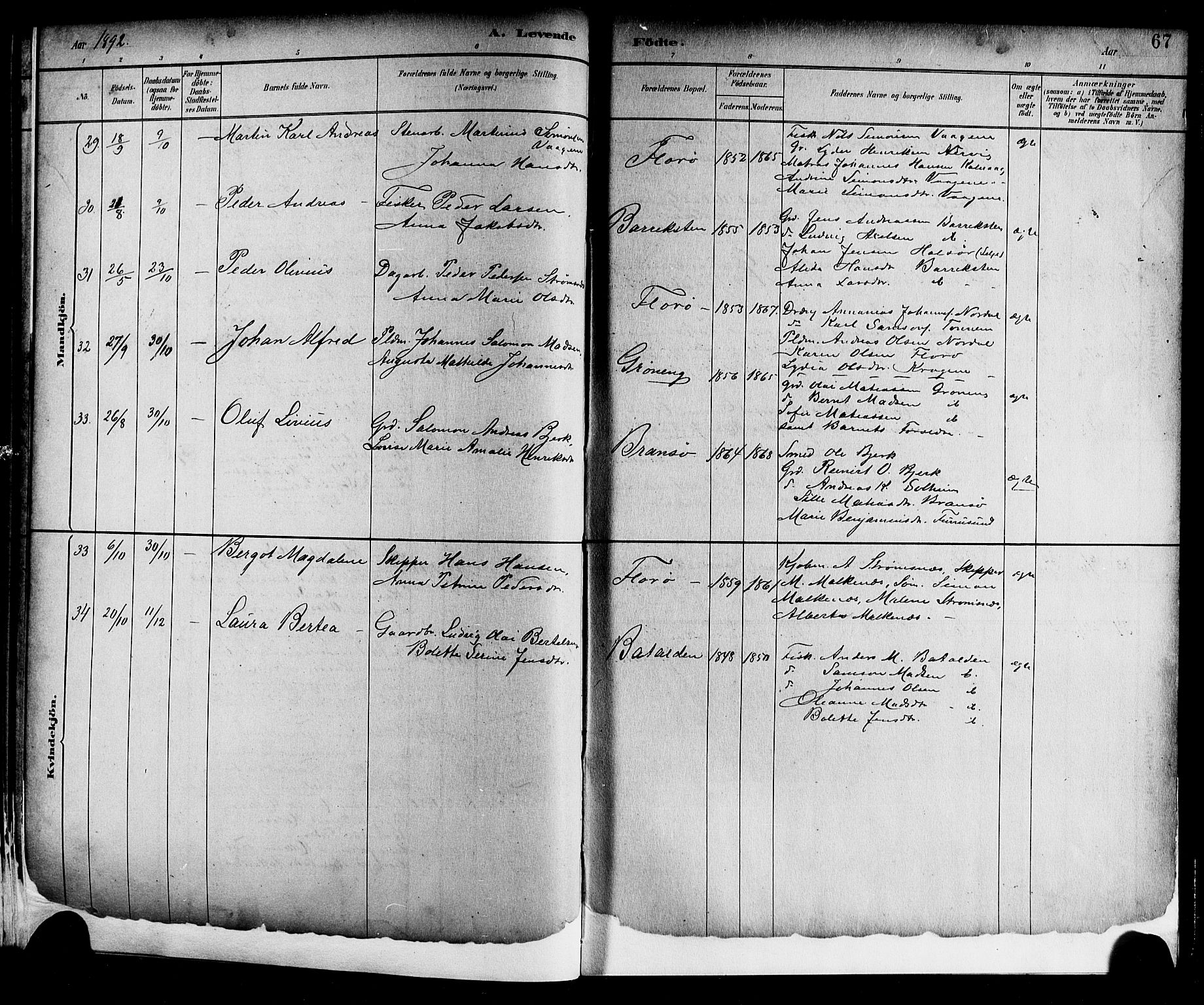 Kinn sokneprestembete, SAB/A-80801/H/Hab/Haba/L0002: Parish register (copy) no. A 2, 1882-1906, p. 67