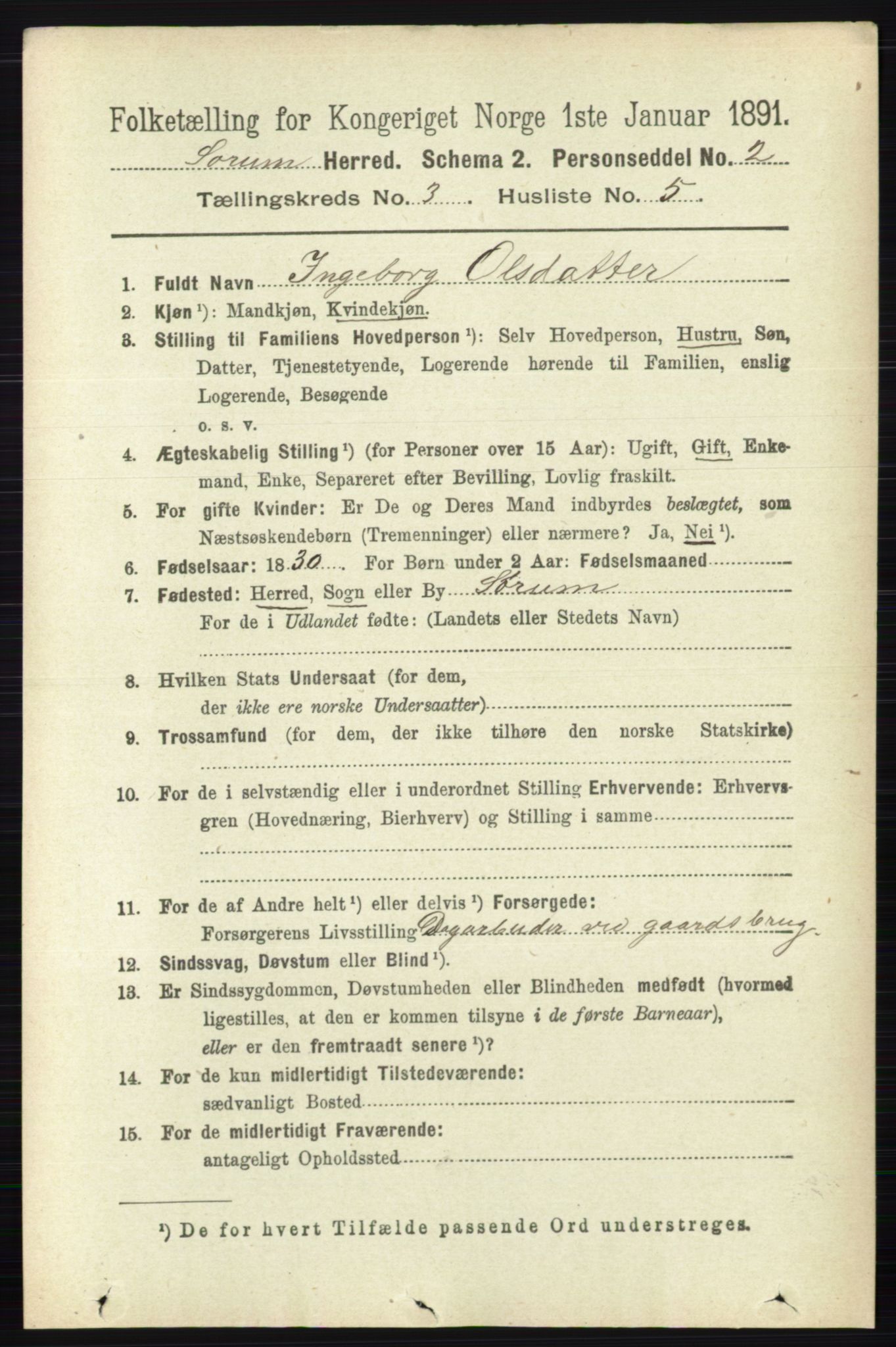 RA, 1891 census for 0226 Sørum, 1891, p. 1322