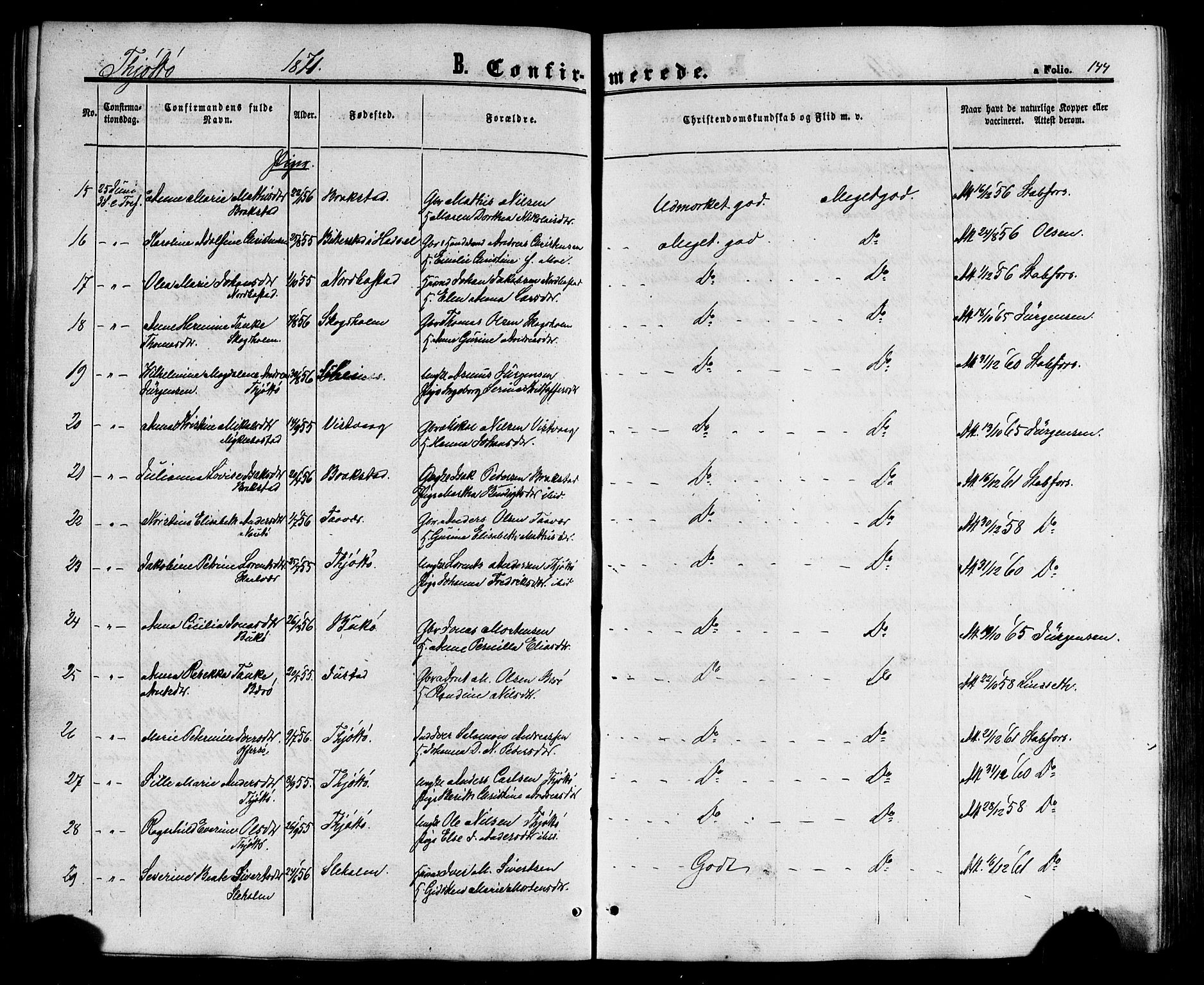 Ministerialprotokoller, klokkerbøker og fødselsregistre - Nordland, SAT/A-1459/817/L0262: Parish register (official) no. 817A03/ 1, 1862-1877, p. 144