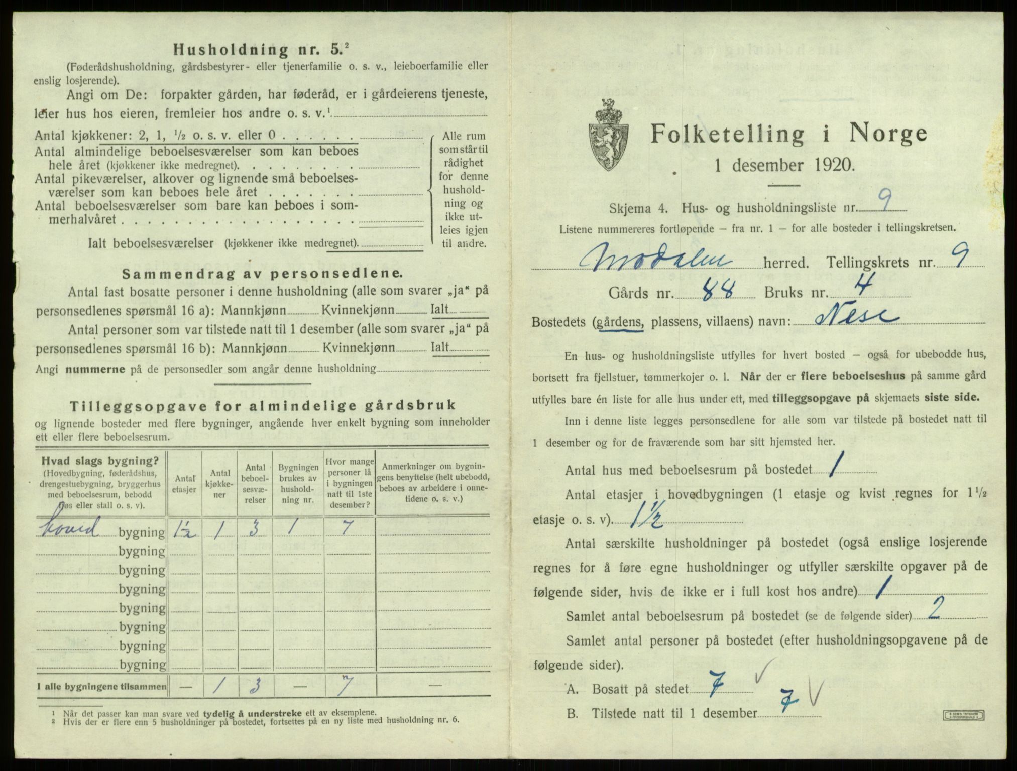 SAB, 1920 census for Modalen, 1920, p. 245