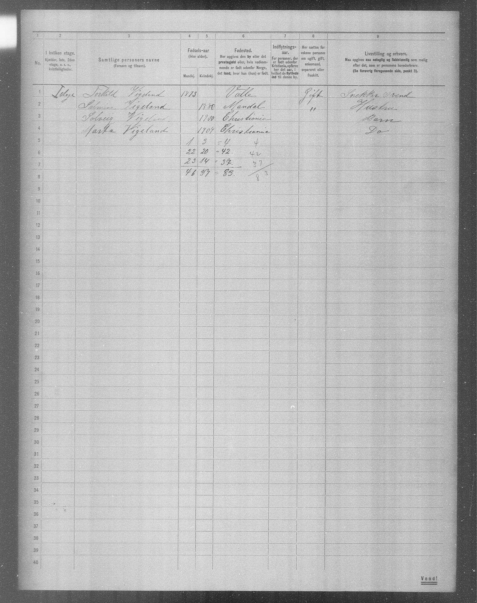 OBA, Municipal Census 1904 for Kristiania, 1904, p. 7607