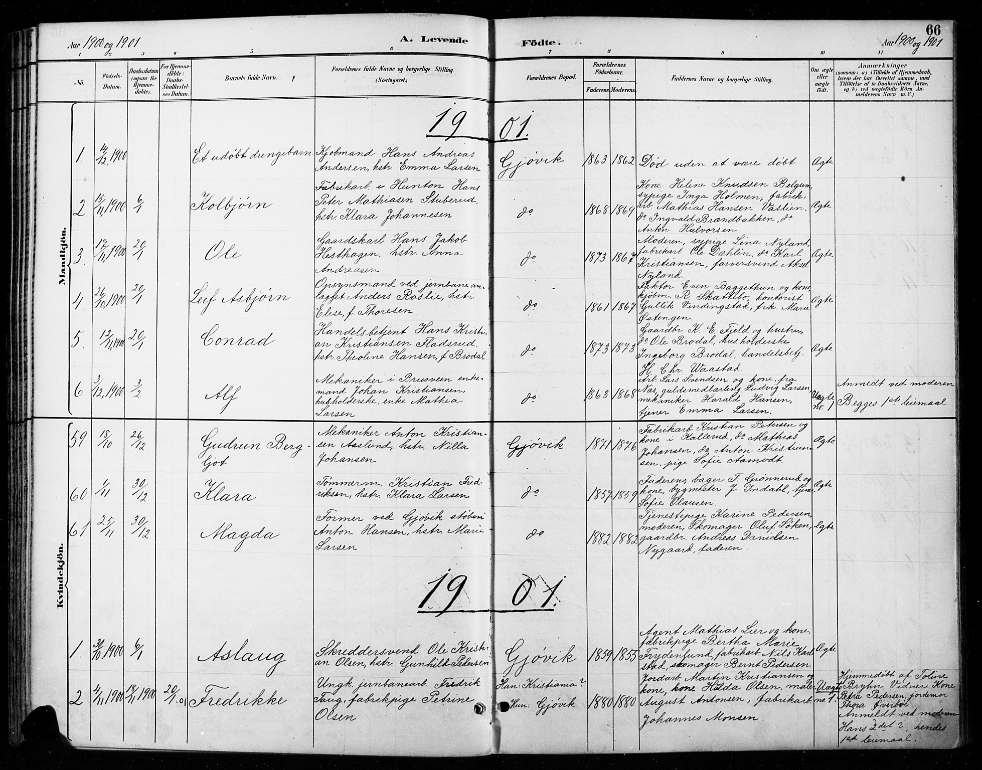 Vardal prestekontor, AV/SAH-PREST-100/H/Ha/Haa/L0011: Parish register (official) no. 11, 1891-1901, p. 66