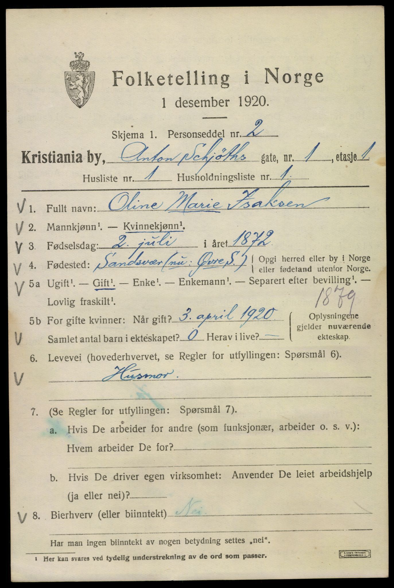 SAO, 1920 census for Kristiania, 1920, p. 141605