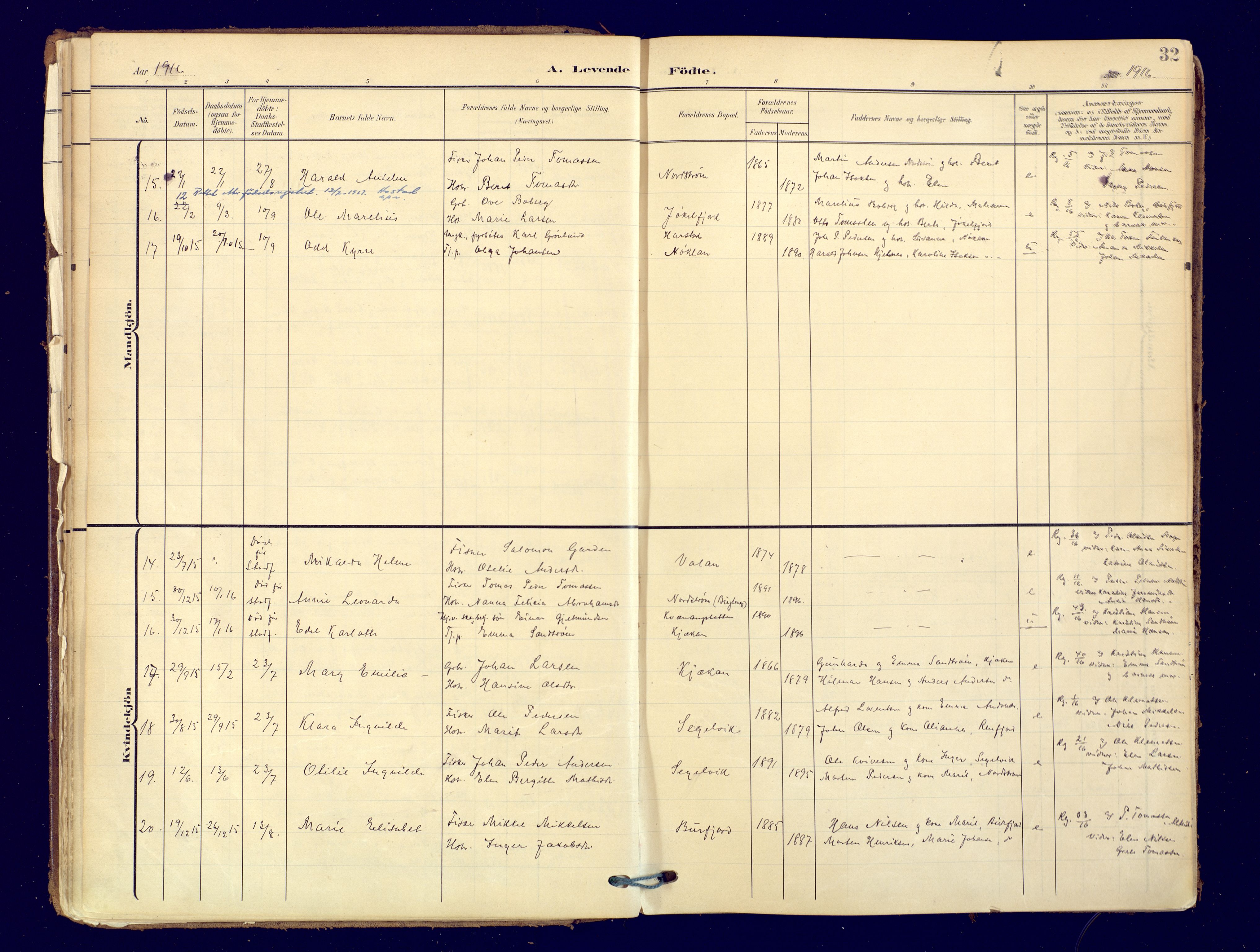 Skjervøy sokneprestkontor, AV/SATØ-S-1300/H/Ha/Haa: Parish register (official) no. 19, 1908-1936, p. 32