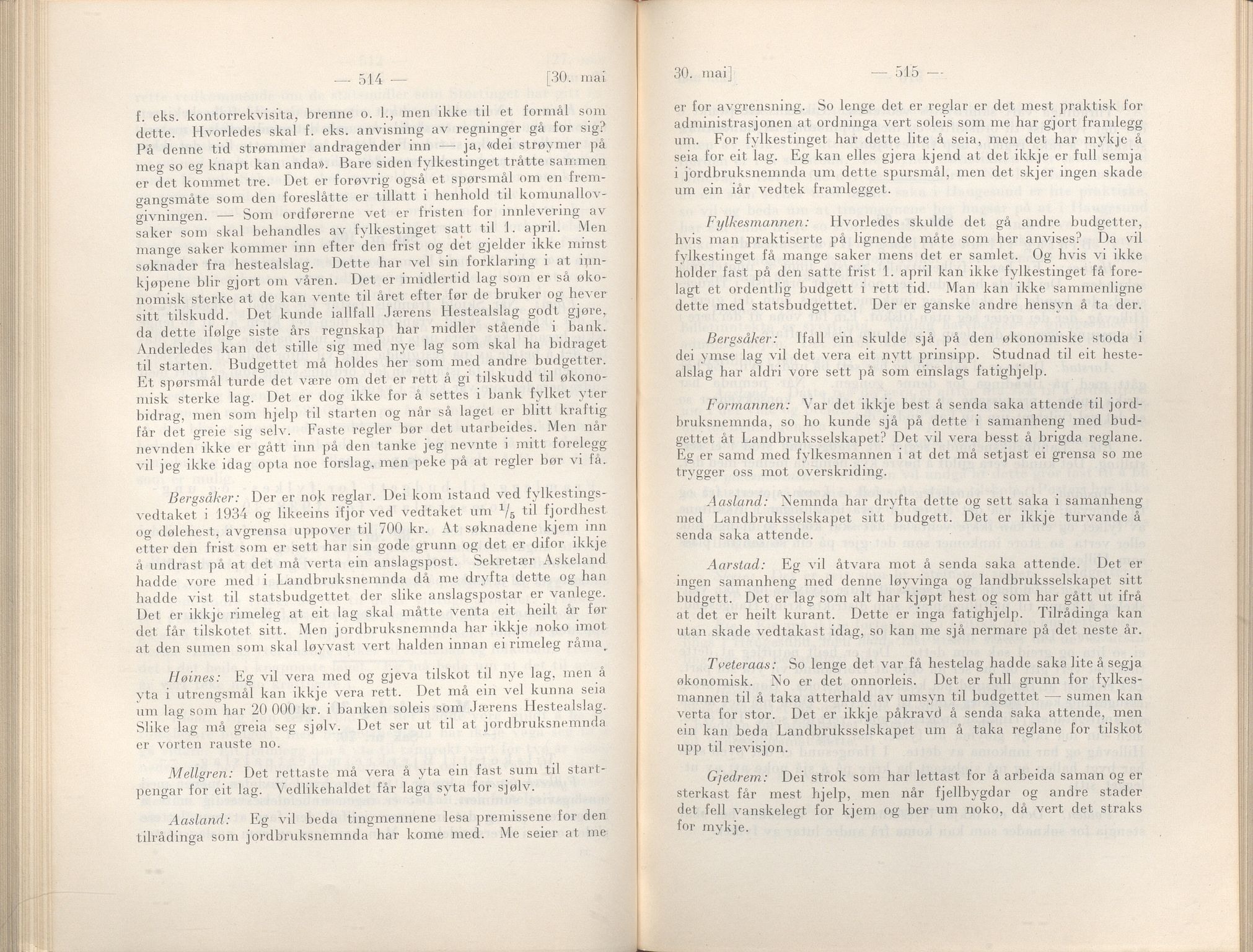 Rogaland fylkeskommune - Fylkesrådmannen , IKAR/A-900/A/Aa/Aaa/L0057: Møtebok , 1938, p. 514-515