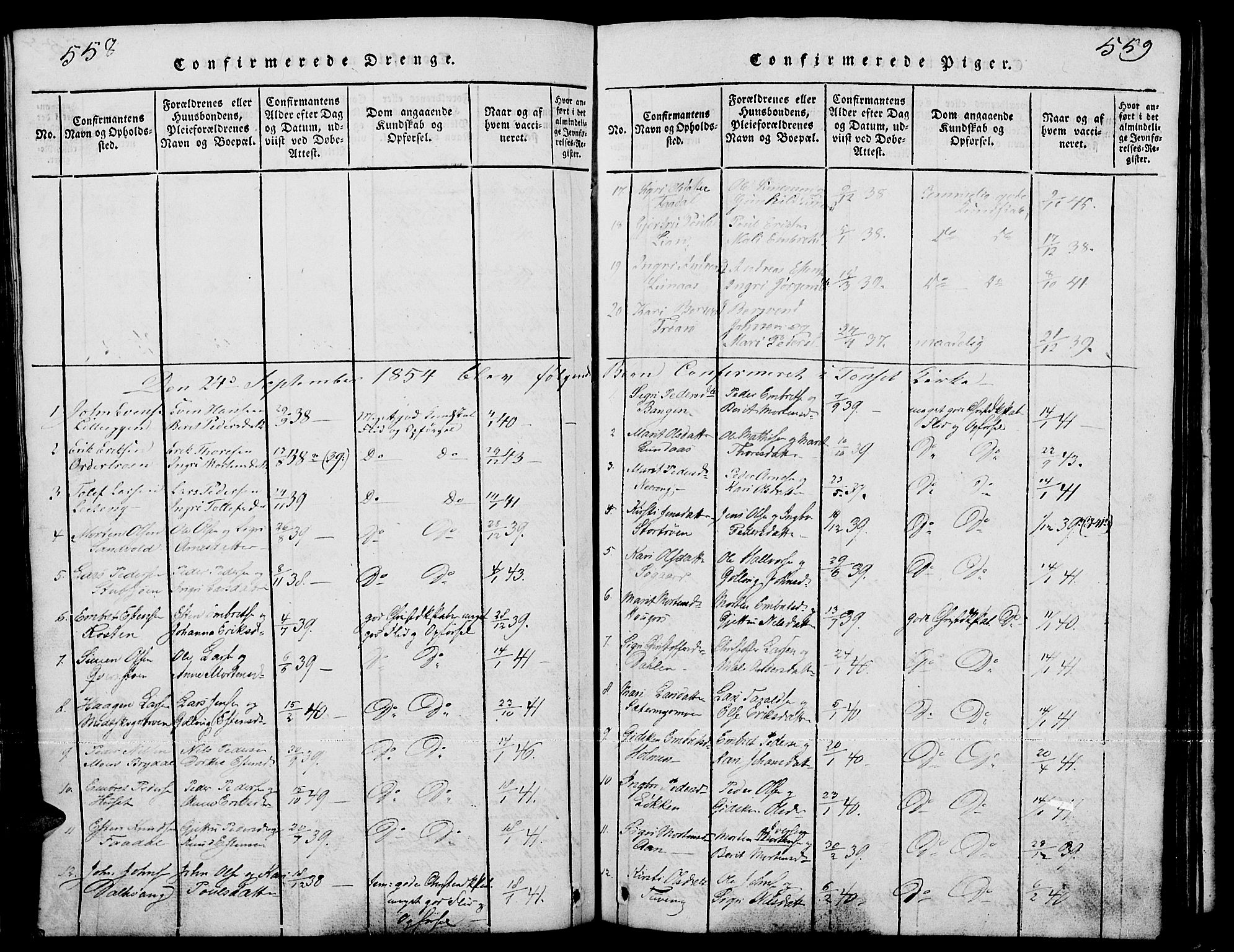 Tynset prestekontor, SAH/PREST-058/H/Ha/Hab/L0001: Parish register (copy) no. 1, 1814-1859, p. 558-559
