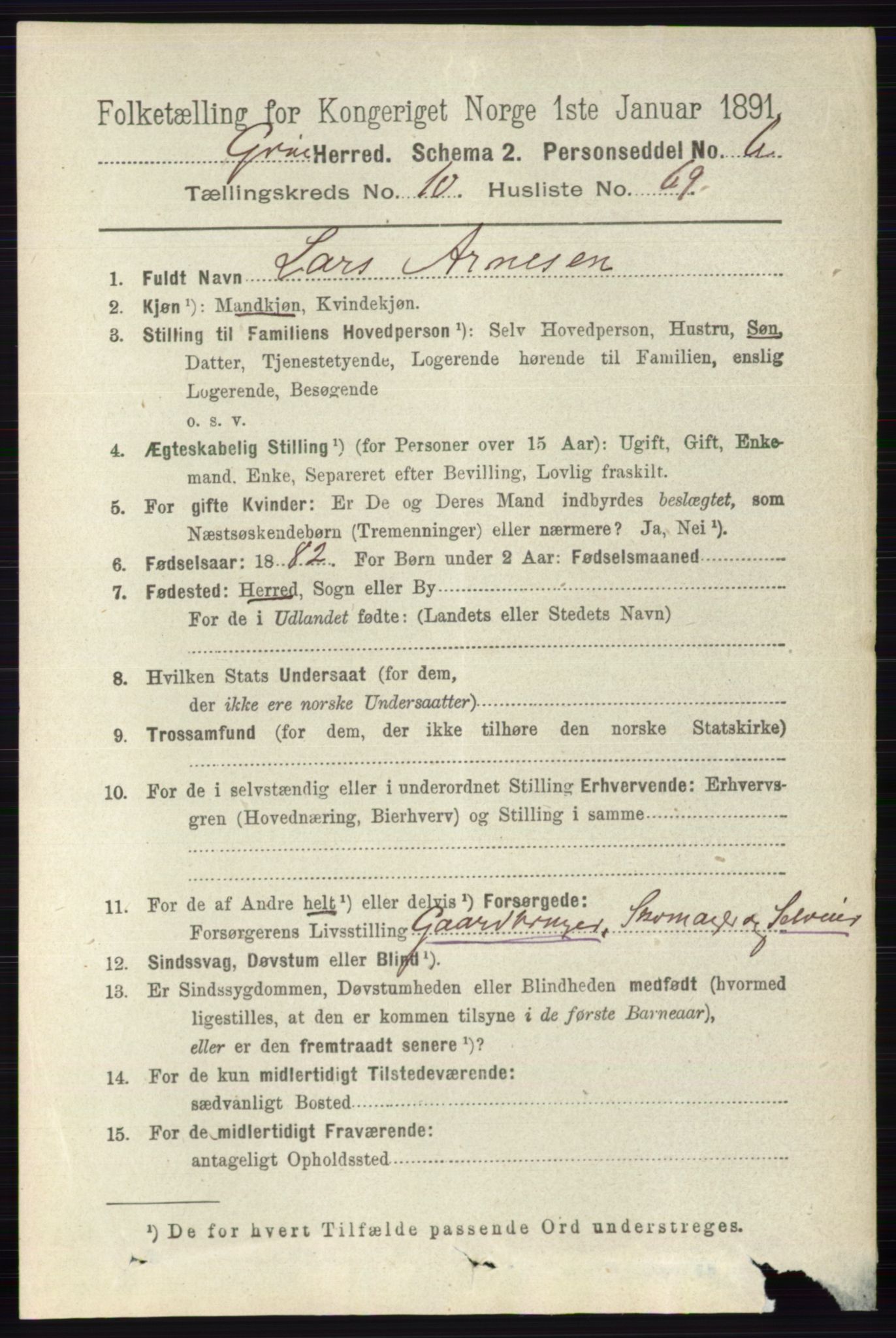 RA, 1891 census for 0423 Grue, 1891, p. 5813