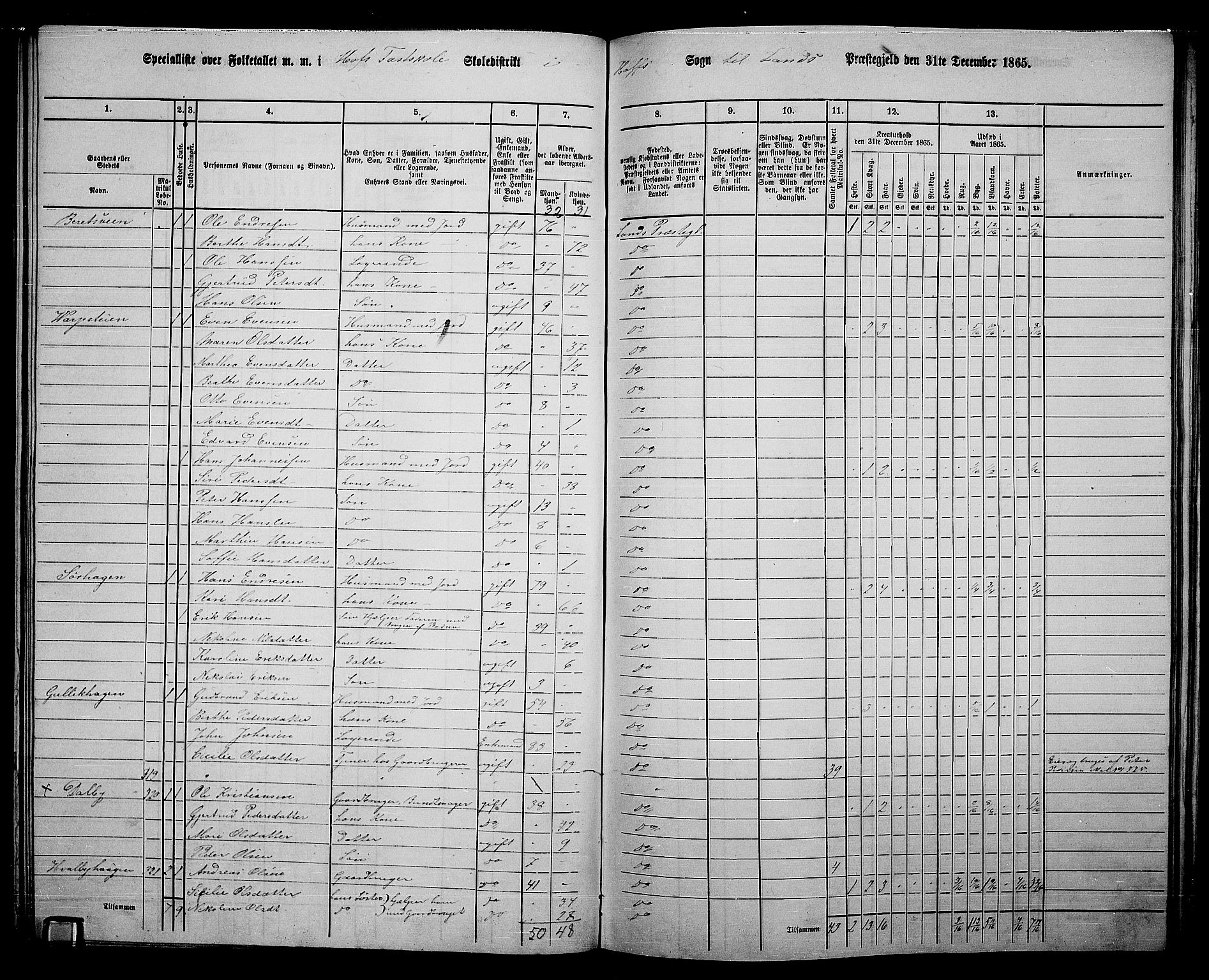 RA, 1865 census for Land, 1865, p. 358