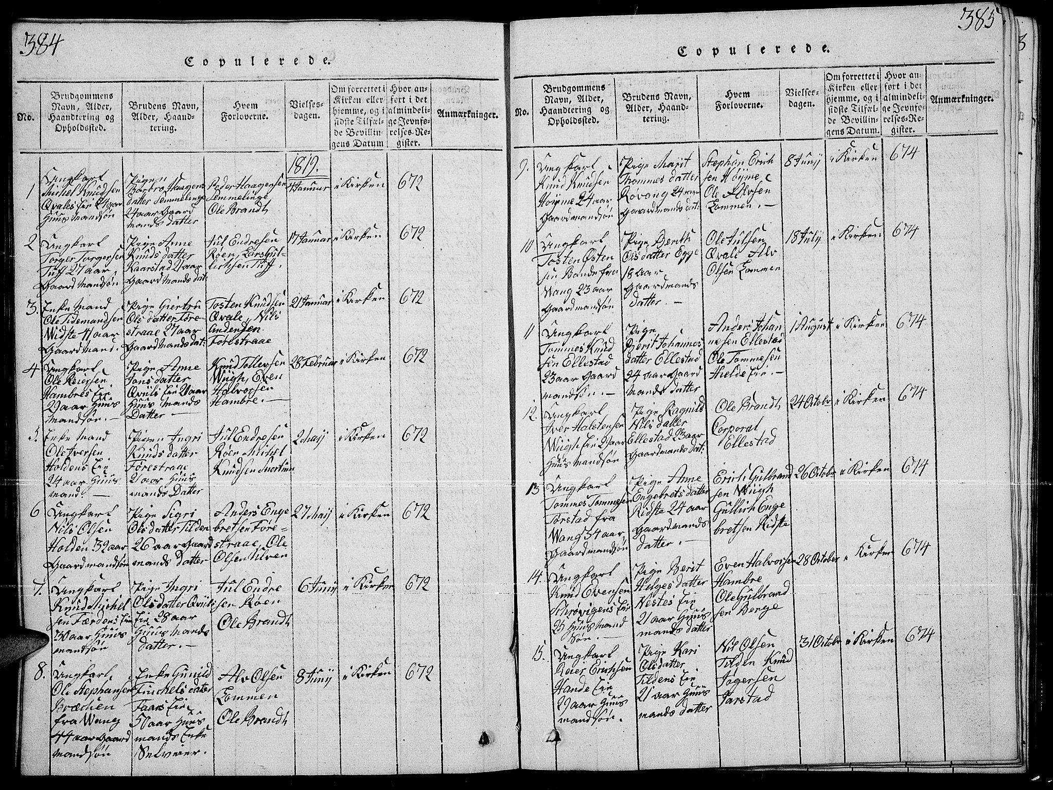 Slidre prestekontor, SAH/PREST-134/H/Ha/Hab/L0001: Parish register (copy) no. 1, 1814-1838, p. 384-385