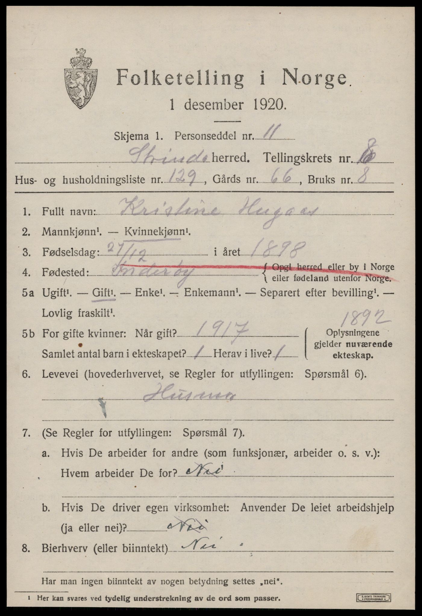 SAT, 1920 census for Strinda, 1920, p. 22214