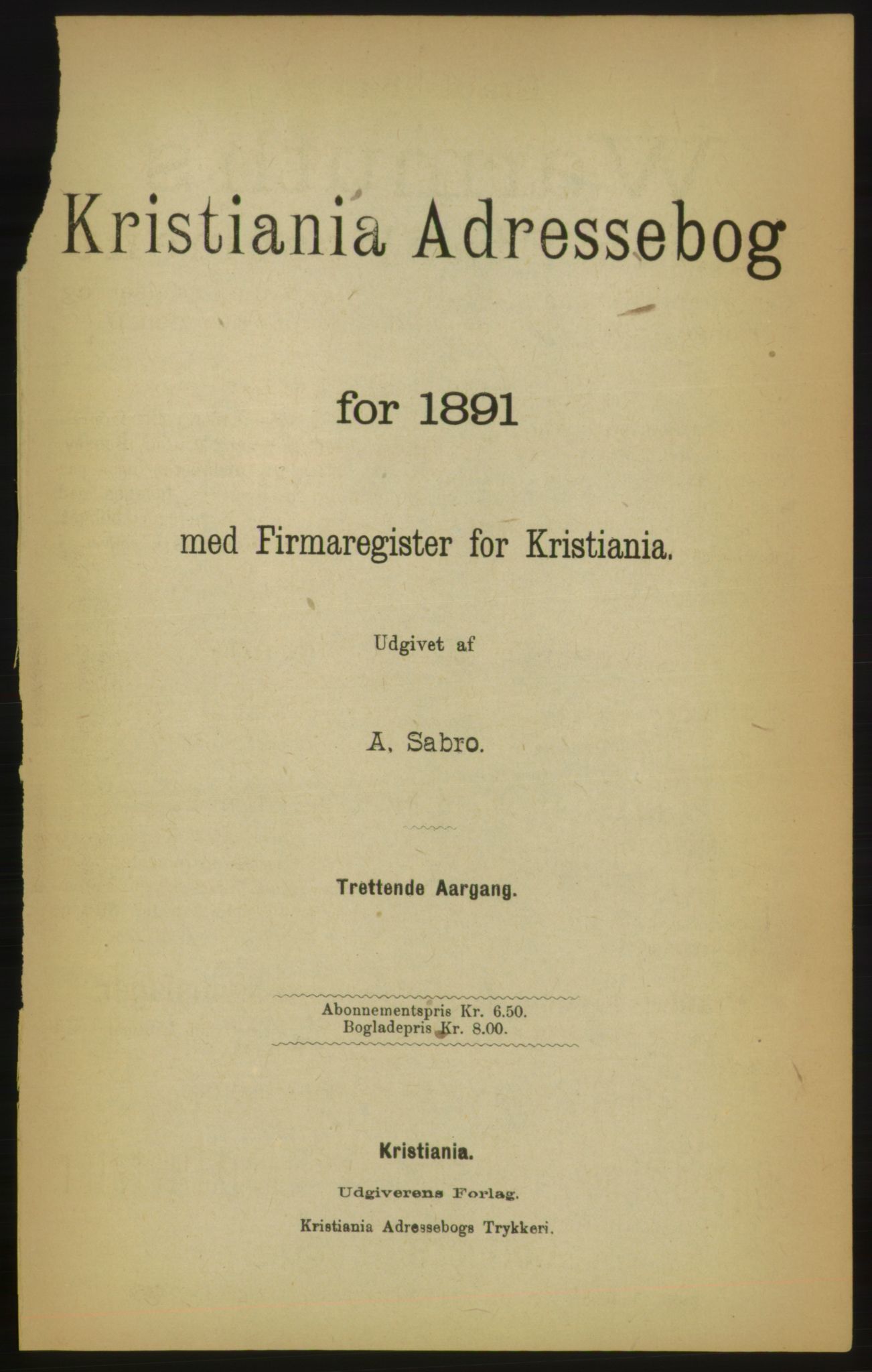 Kristiania/Oslo adressebok, PUBL/-, 1891, p. 11