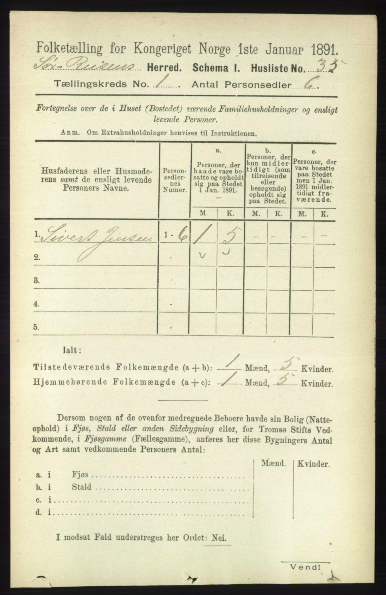 RA, 1891 census for 1925 Sørreisa, 1891, p. 53