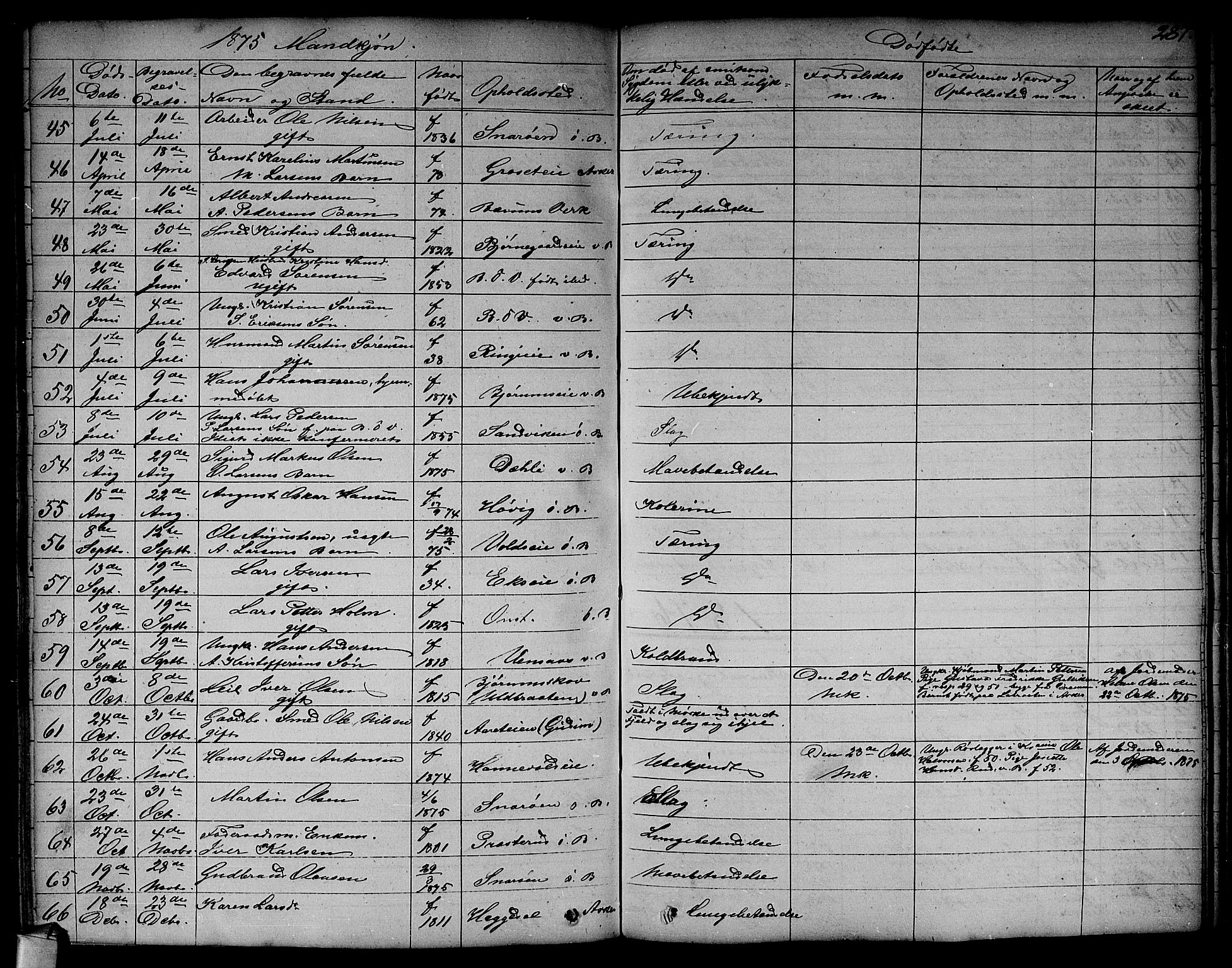 Asker prestekontor Kirkebøker, SAO/A-10256a/F/Fa/L0011: Parish register (official) no. I 11, 1825-1878, p. 287