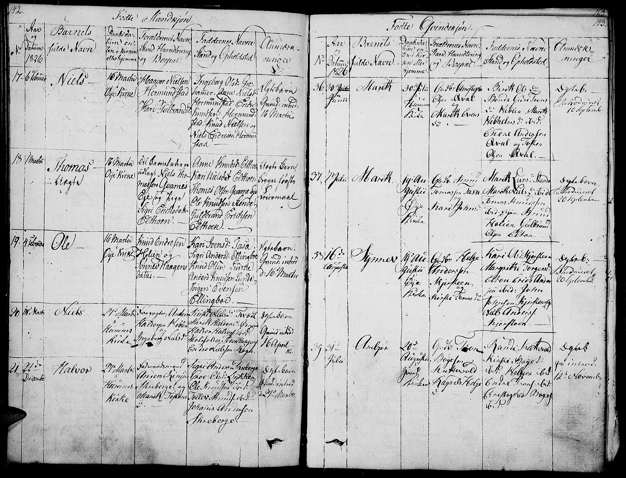 Vang prestekontor, Valdres, SAH/PREST-140/H/Ha/L0003: Parish register (official) no. 3, 1809-1831, p. 142-143