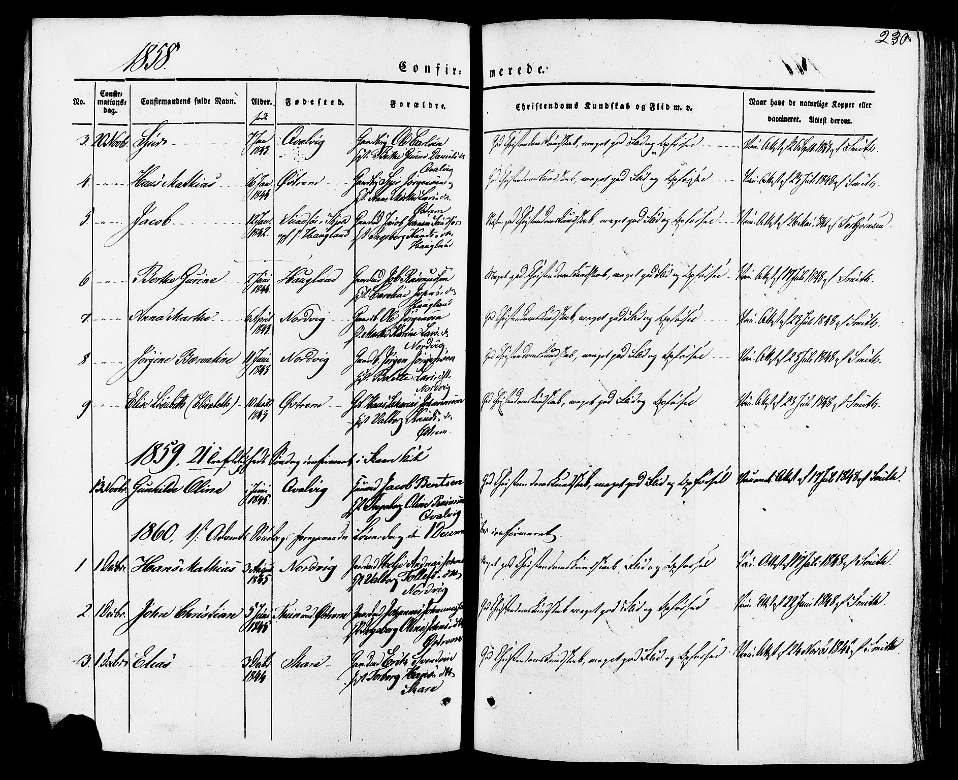 Torvastad sokneprestkontor, AV/SAST-A -101857/H/Ha/Haa/L0007: Parish register (official) no. A 7, 1838-1882, p. 230