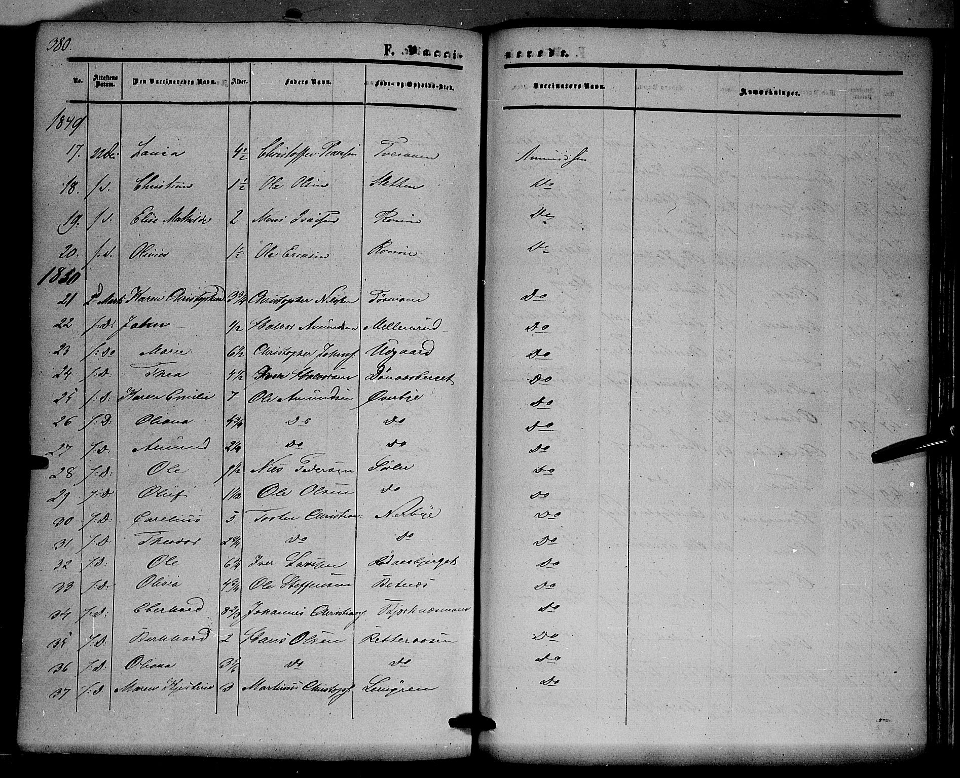 Hof prestekontor, SAH/PREST-038/H/Ha/Haa/L0008: Parish register (official) no. 8, 1849-1861, p. 380