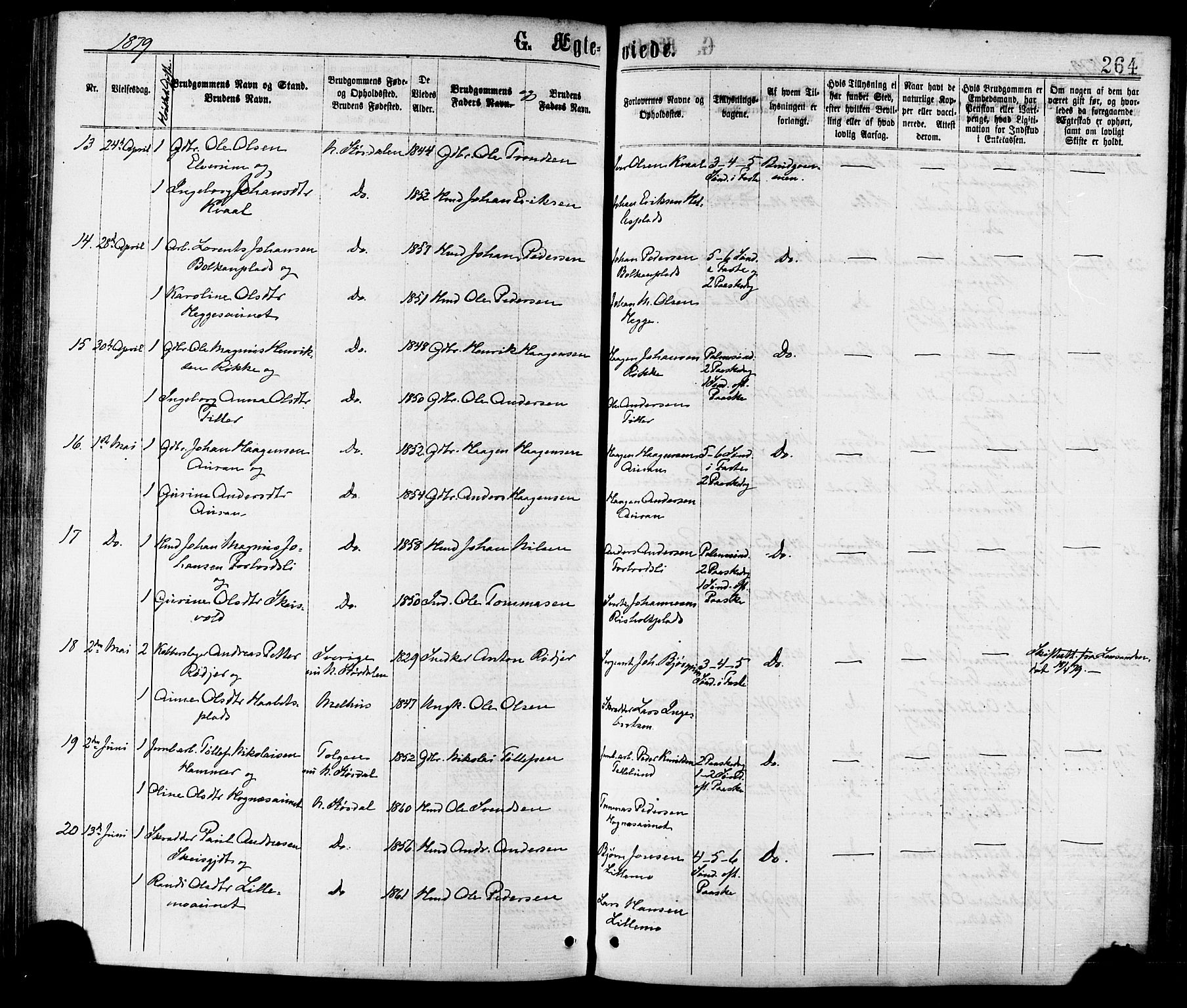 Ministerialprotokoller, klokkerbøker og fødselsregistre - Nord-Trøndelag, AV/SAT-A-1458/709/L0076: Parish register (official) no. 709A16, 1871-1879, p. 264