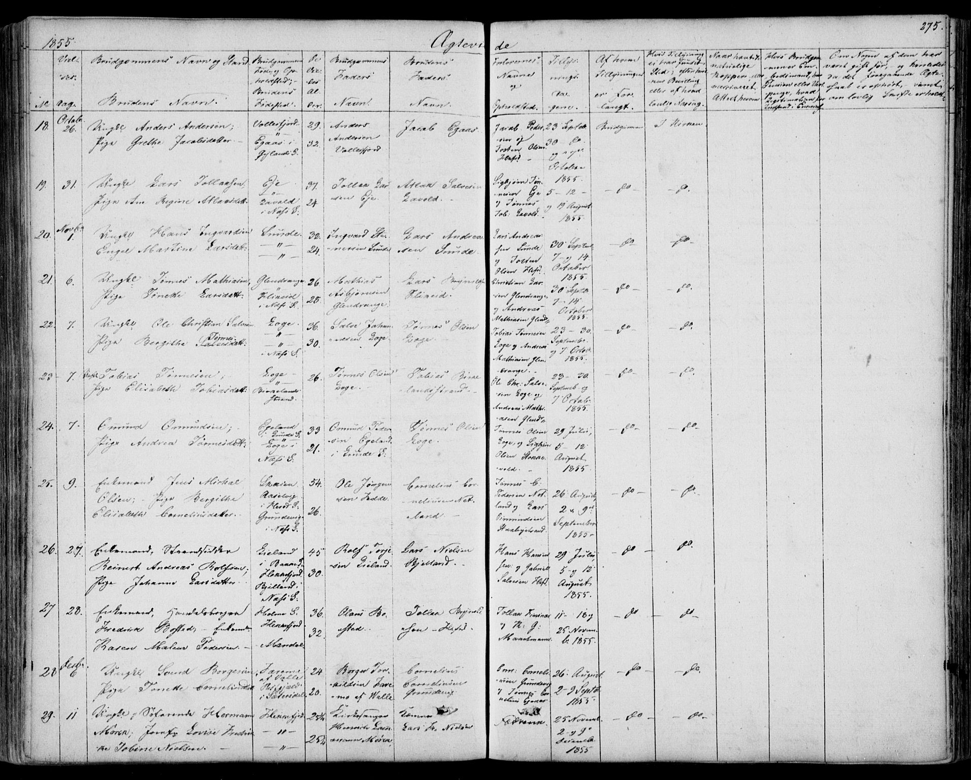 Flekkefjord sokneprestkontor, SAK/1111-0012/F/Fb/Fbc/L0005: Parish register (copy) no. B 5, 1846-1866, p. 275