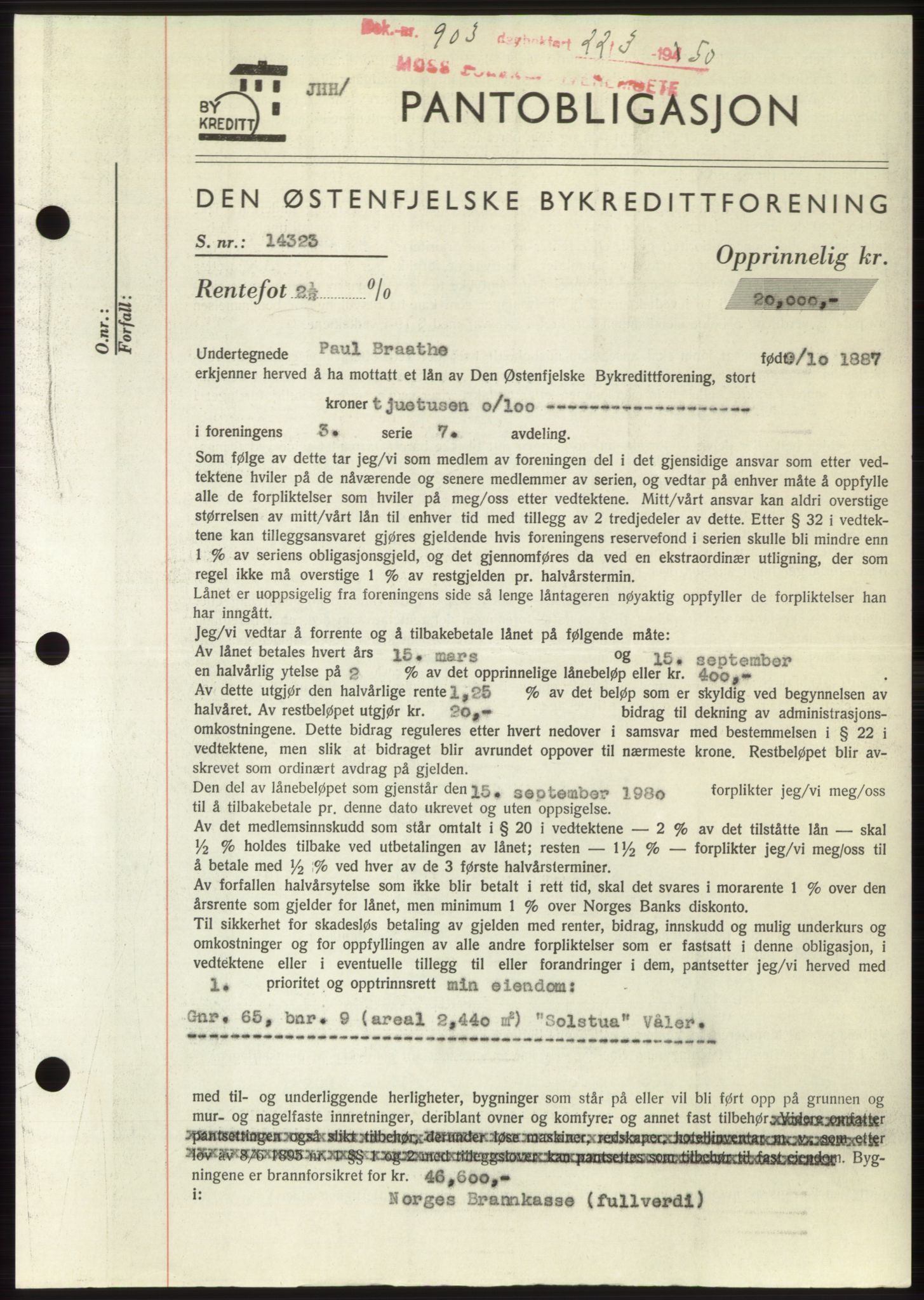 Moss sorenskriveri, AV/SAO-A-10168: Mortgage book no. B24, 1950-1950, Diary no: : 903/1950