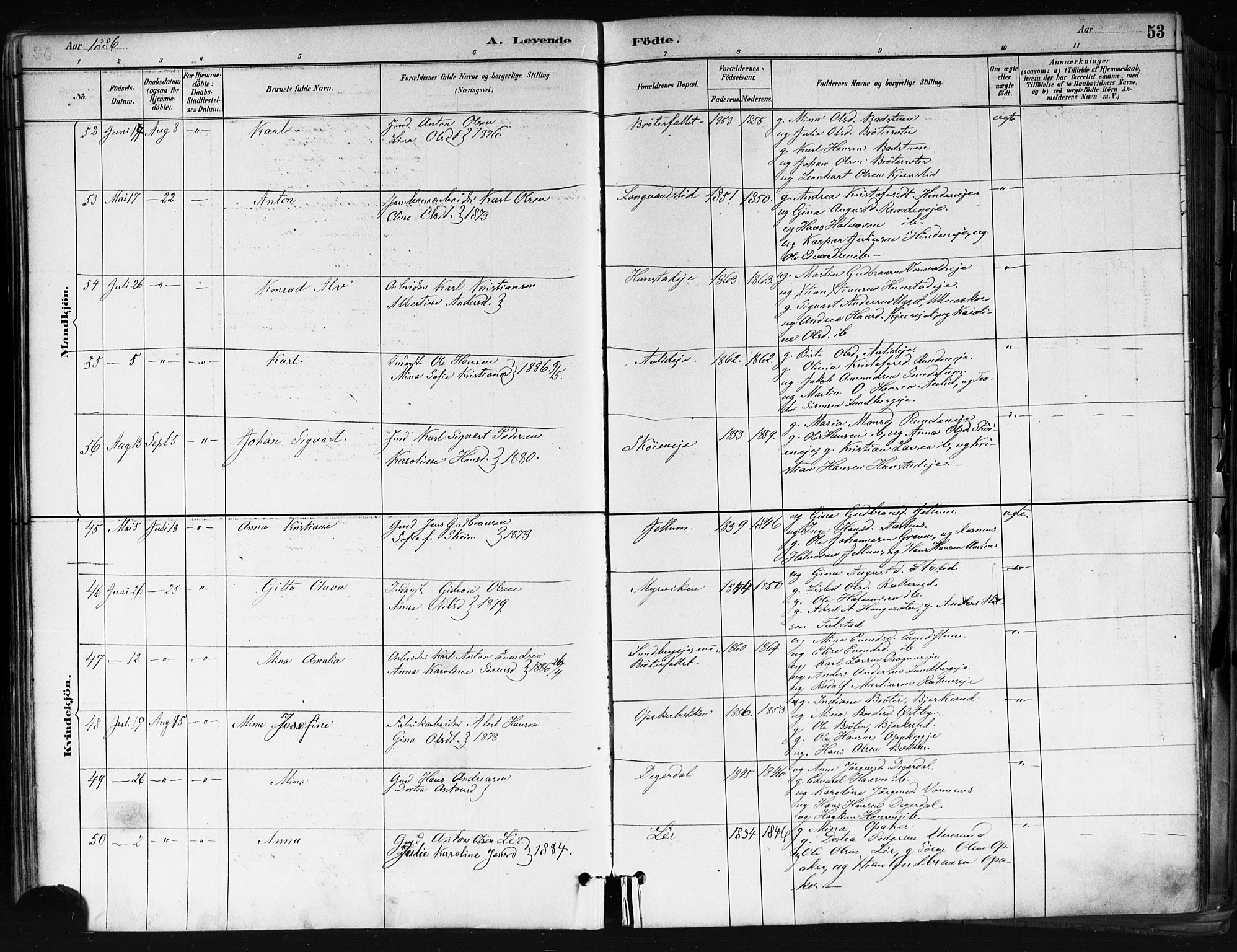 Nes prestekontor Kirkebøker, SAO/A-10410/F/Fa/L0010: Parish register (official) no. I 10, 1883-1898, p. 53