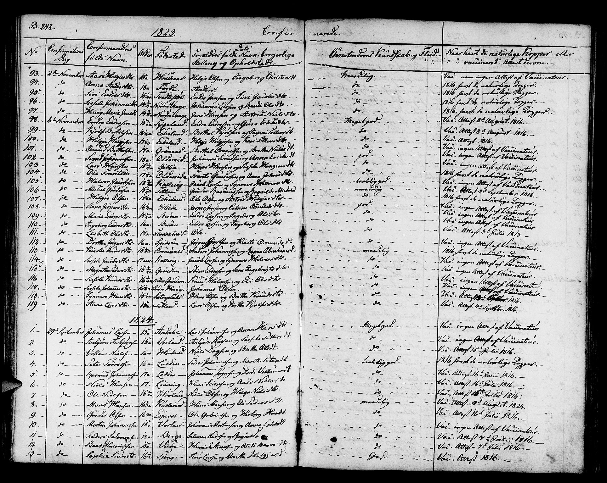 Finnås sokneprestembete, SAB/A-99925/H/Ha/Haa/Haaa/L0005: Parish register (official) no. A 5, 1823-1835, p. 242