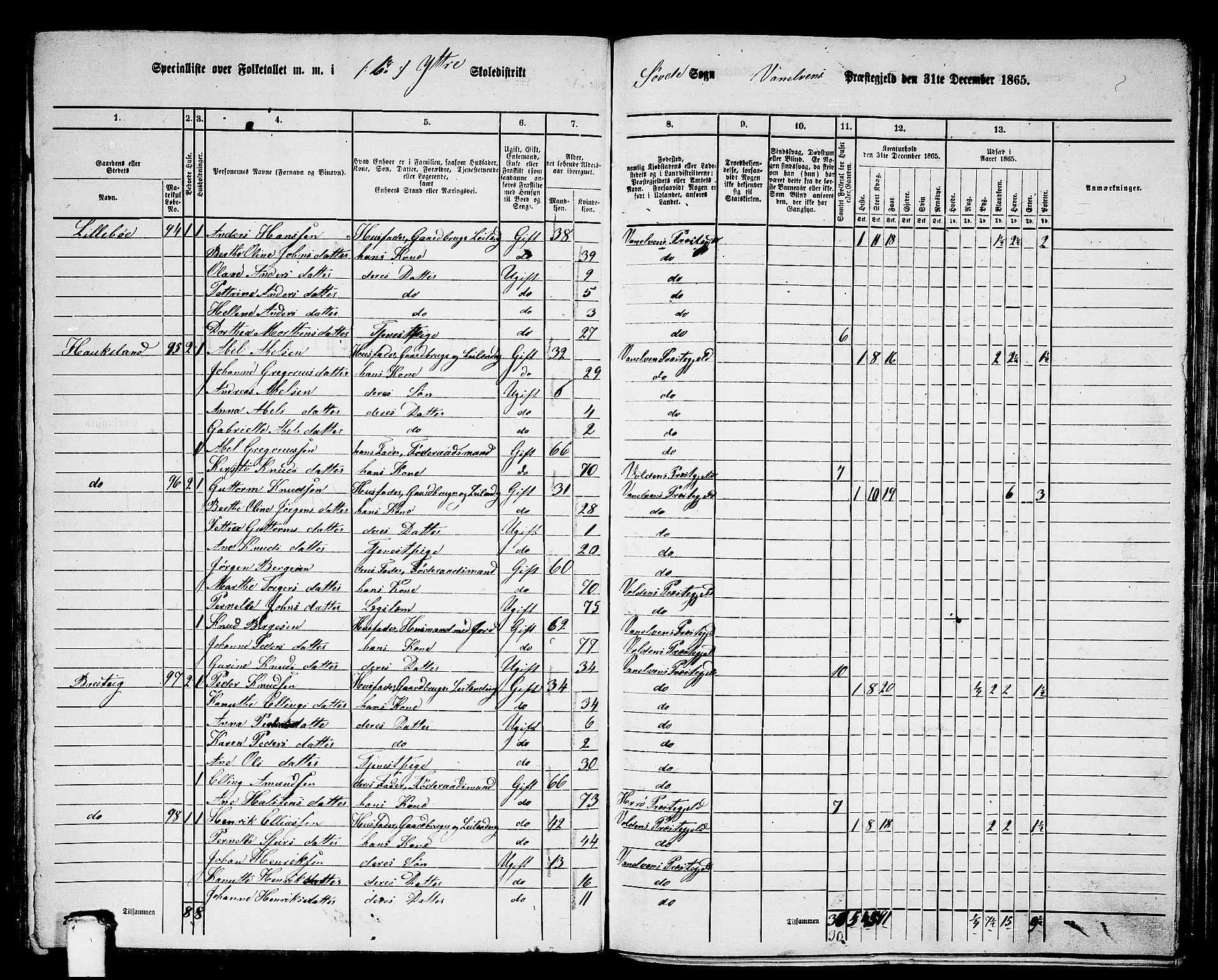 RA, 1865 census for Vanylven, 1865, p. 101