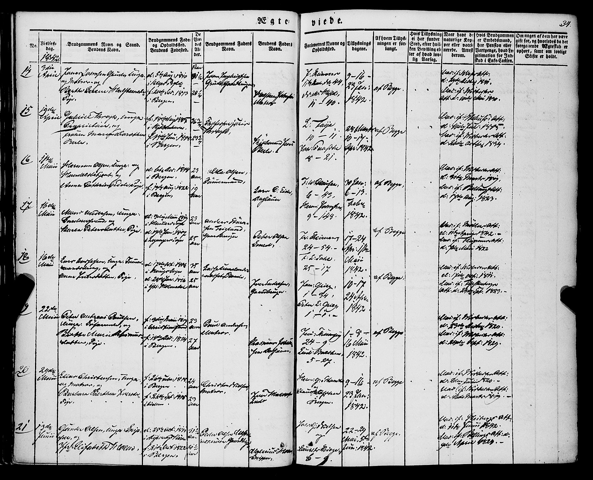 Nykirken Sokneprestembete, AV/SAB-A-77101/H/Haa/L0031: Parish register (official) no. D 1, 1834-1861, p. 34