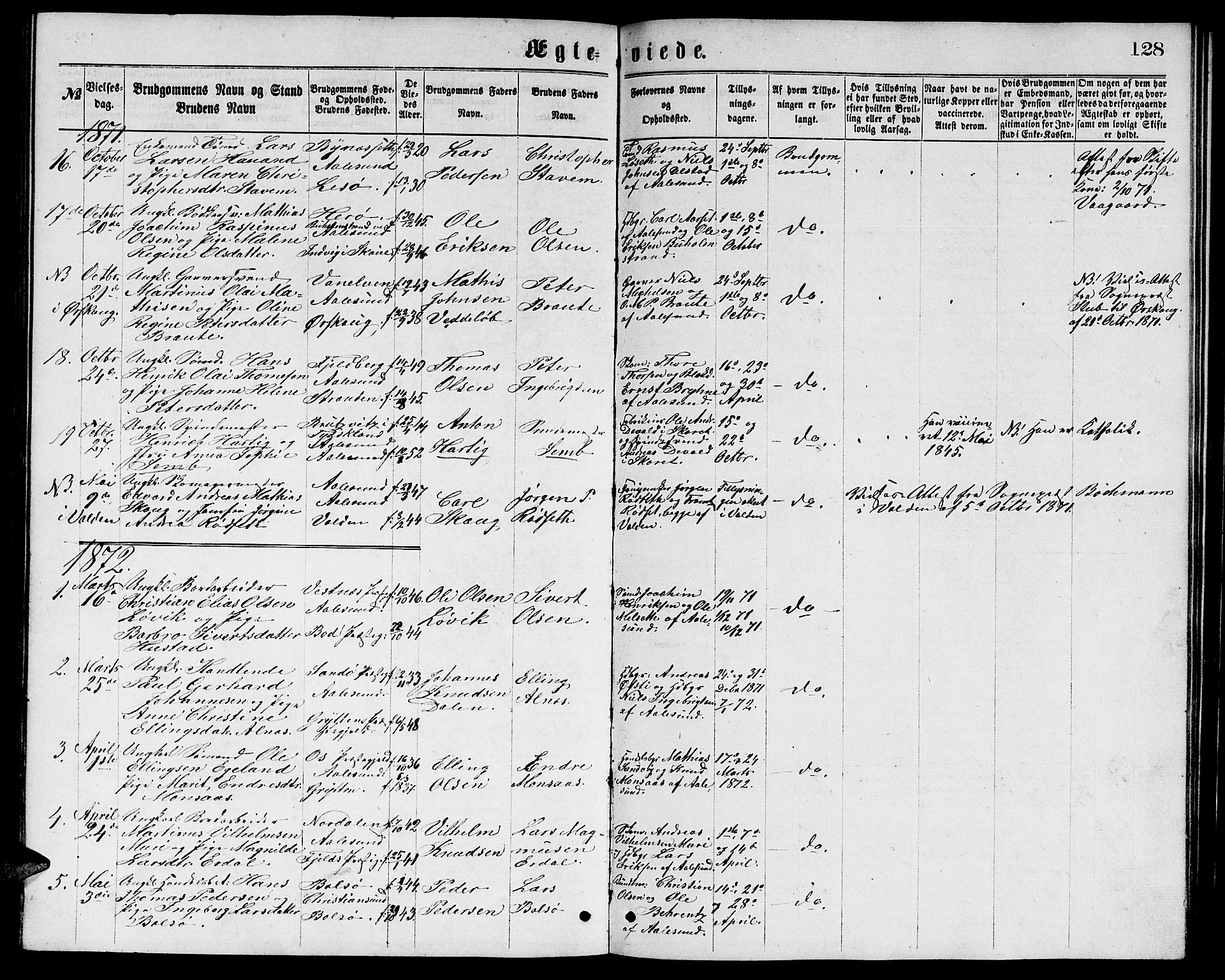 Ministerialprotokoller, klokkerbøker og fødselsregistre - Møre og Romsdal, AV/SAT-A-1454/529/L0465: Parish register (copy) no. 529C02, 1868-1877, p. 128