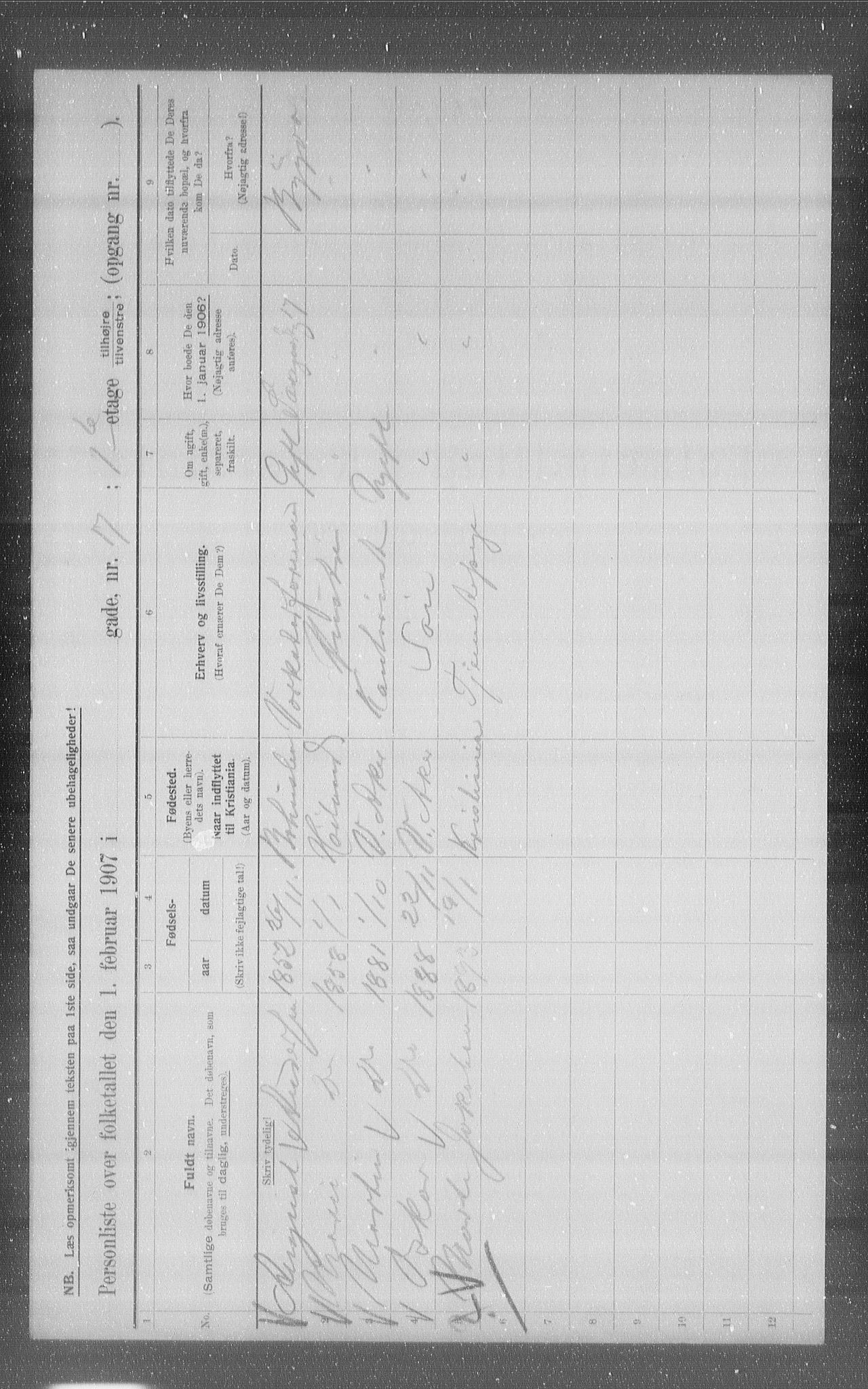 OBA, Municipal Census 1907 for Kristiania, 1907, p. 45720