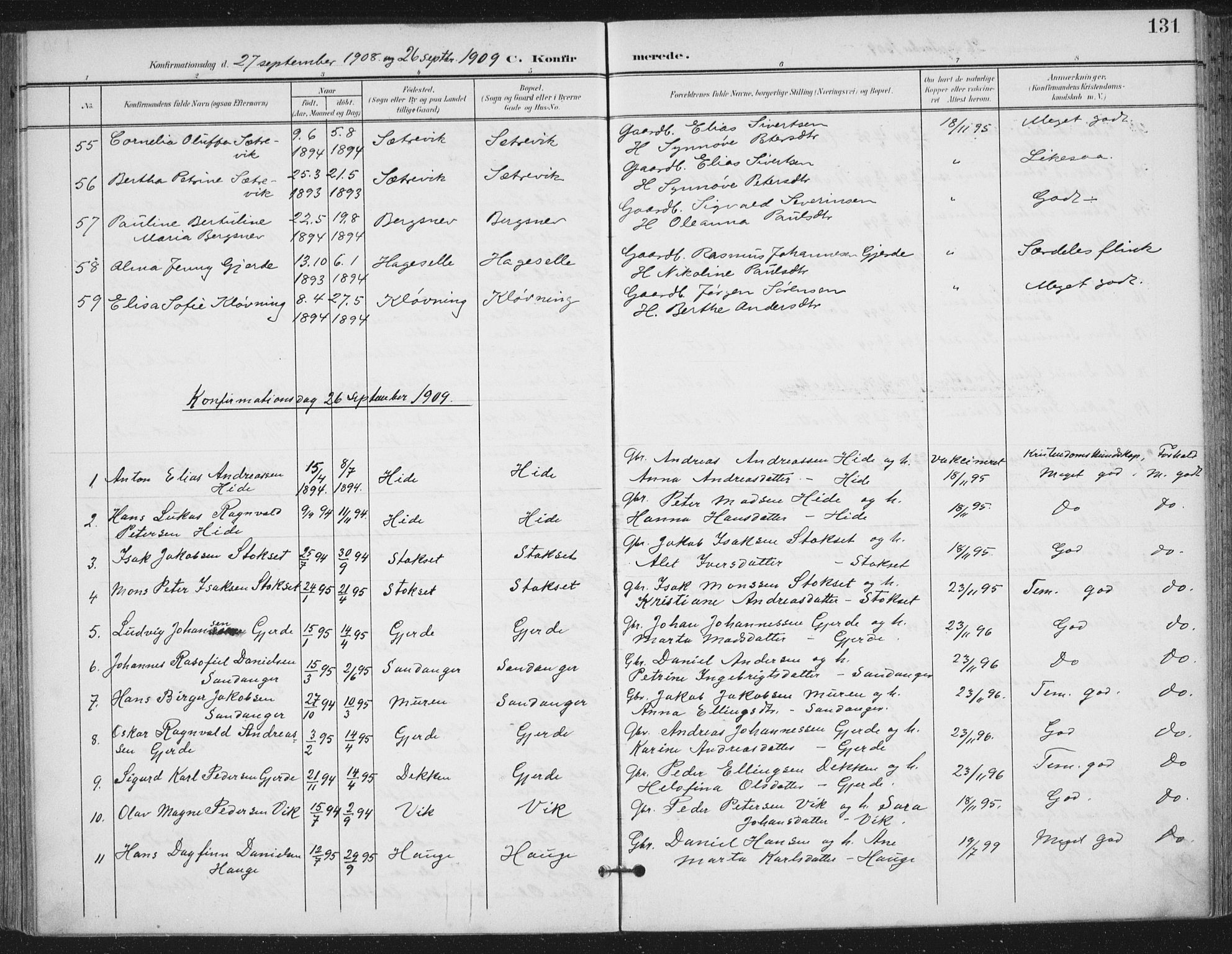 Ministerialprotokoller, klokkerbøker og fødselsregistre - Møre og Romsdal, SAT/A-1454/503/L0038: Parish register (official) no. 503A06, 1901-1917, p. 131