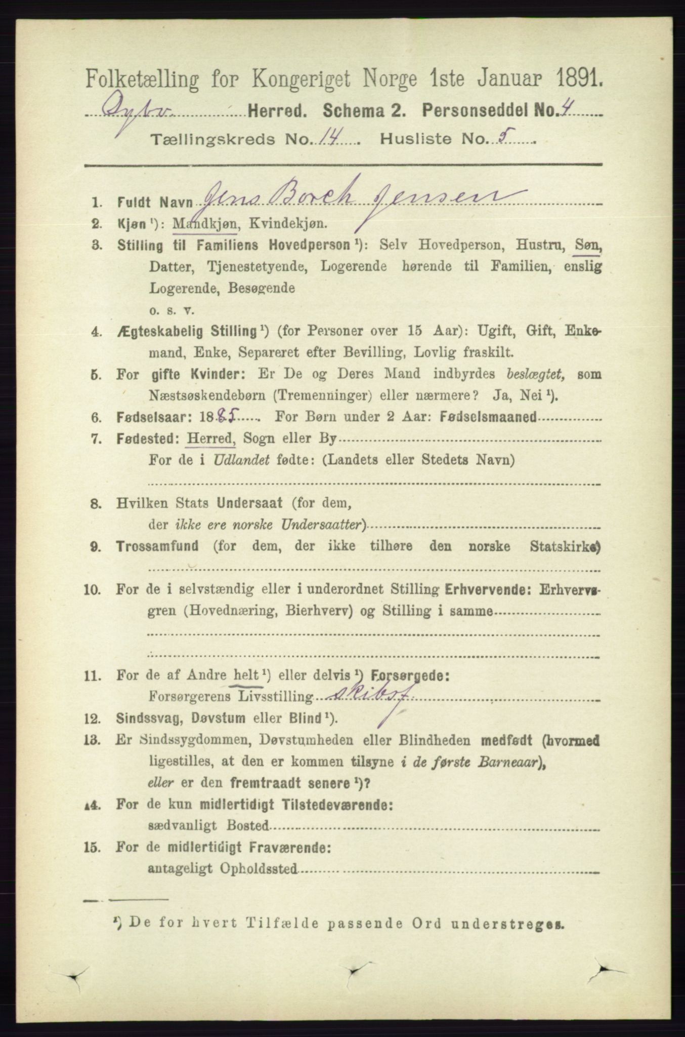 RA, 1891 census for 0915 Dypvåg, 1891, p. 5803