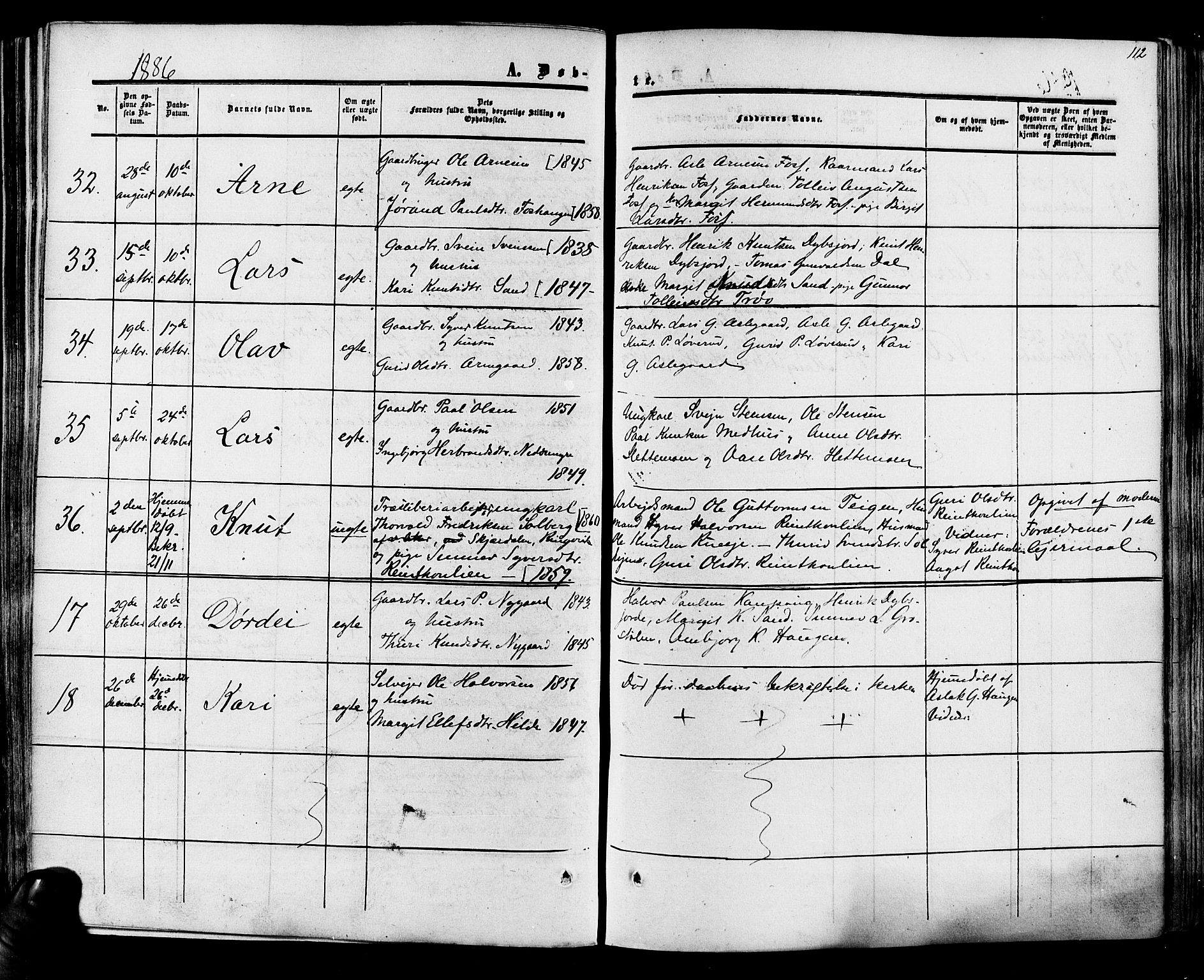 Hol kirkebøker, AV/SAKO-A-227/F/Fa/L0002: Parish register (official) no. I 2, 1870-1886, p. 112