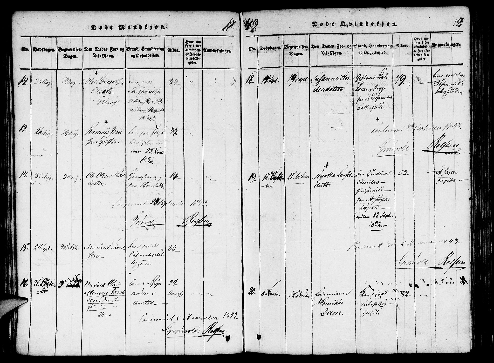 St. Jørgens hospital og Årstad sokneprestembete, AV/SAB-A-99934: Parish register (official) no. A 3, 1815-1843, p. 153