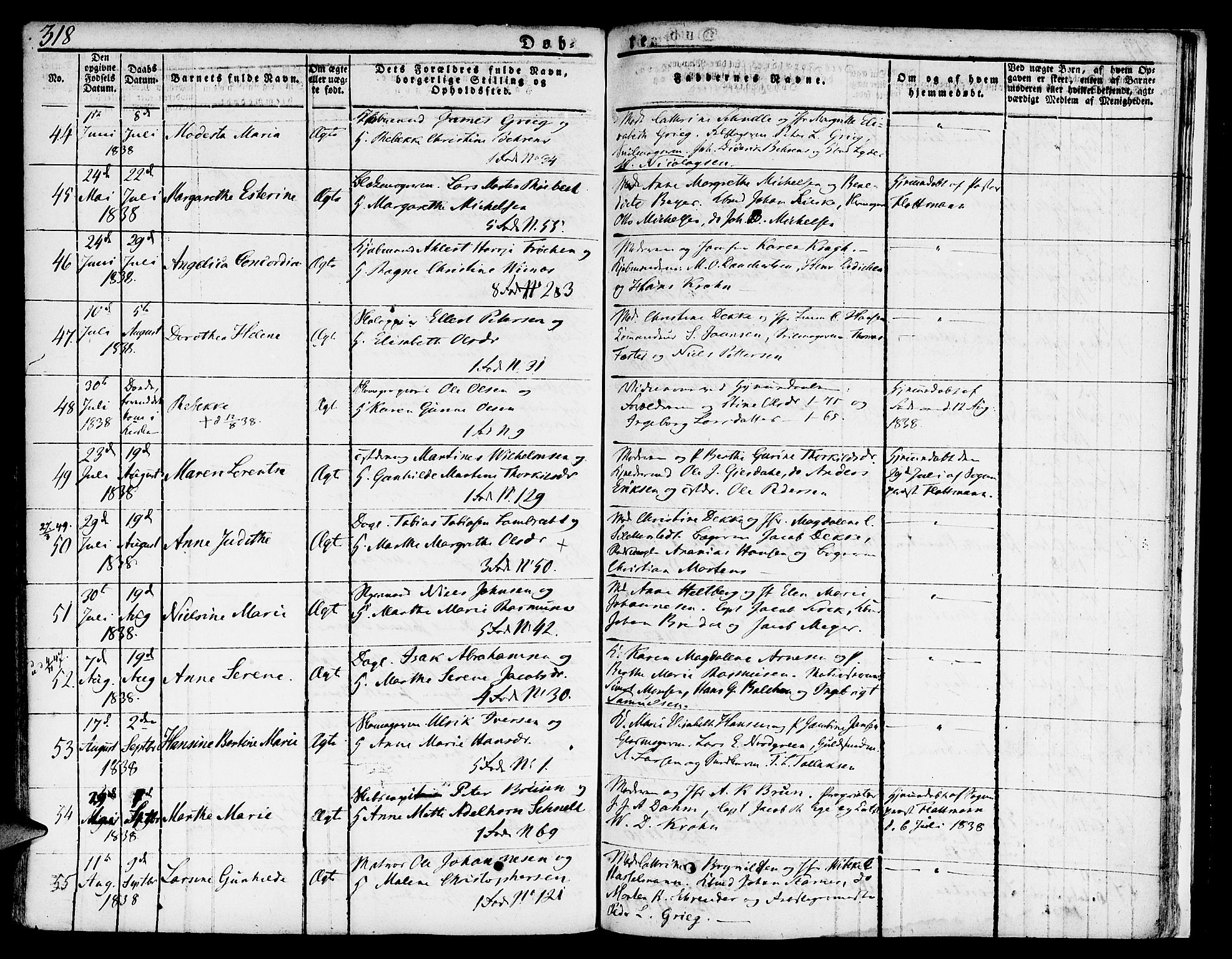 Nykirken Sokneprestembete, SAB/A-77101/H/Hab: Parish register (copy) no. A 5I, 1821-1841, p. 318