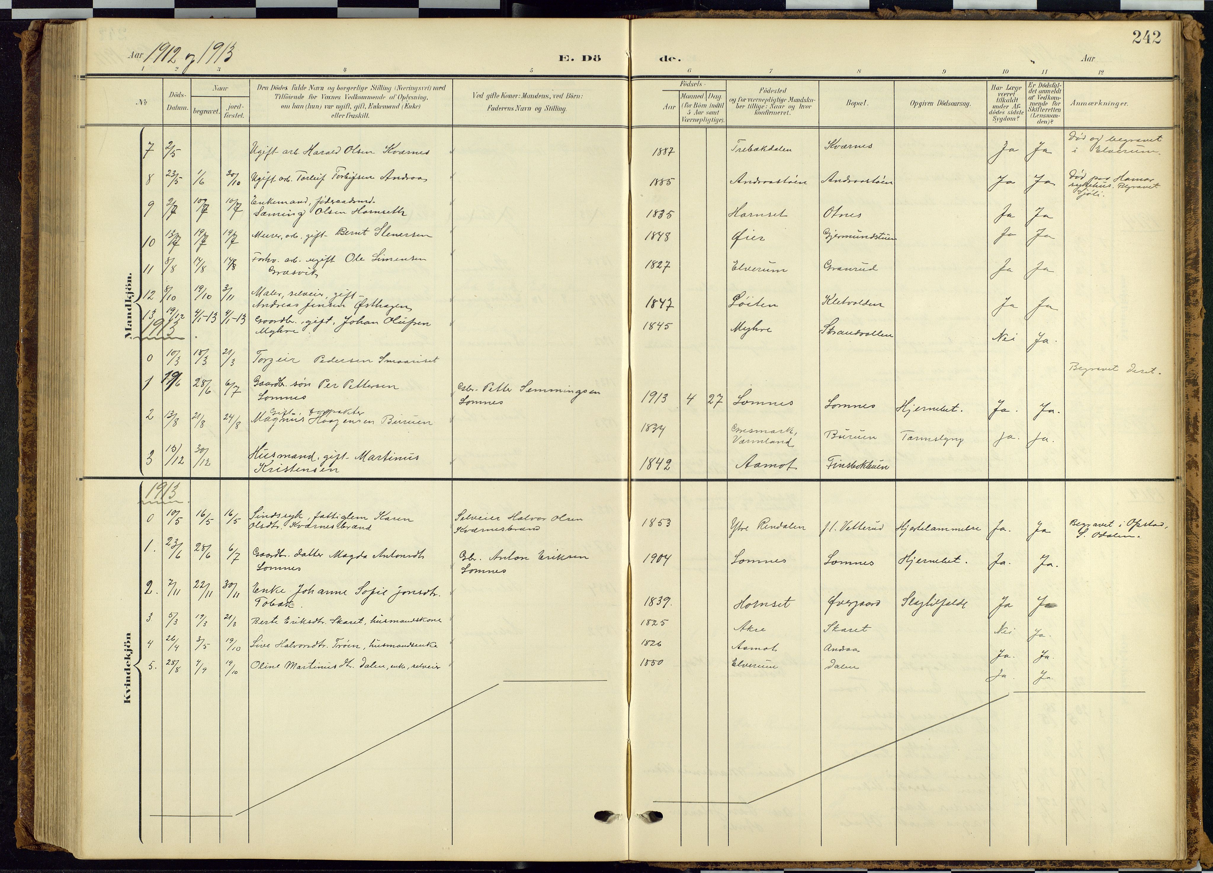 Rendalen prestekontor, SAH/PREST-054/H/Ha/Hab/L0010: Parish register (copy) no. 10, 1903-1940, p. 242