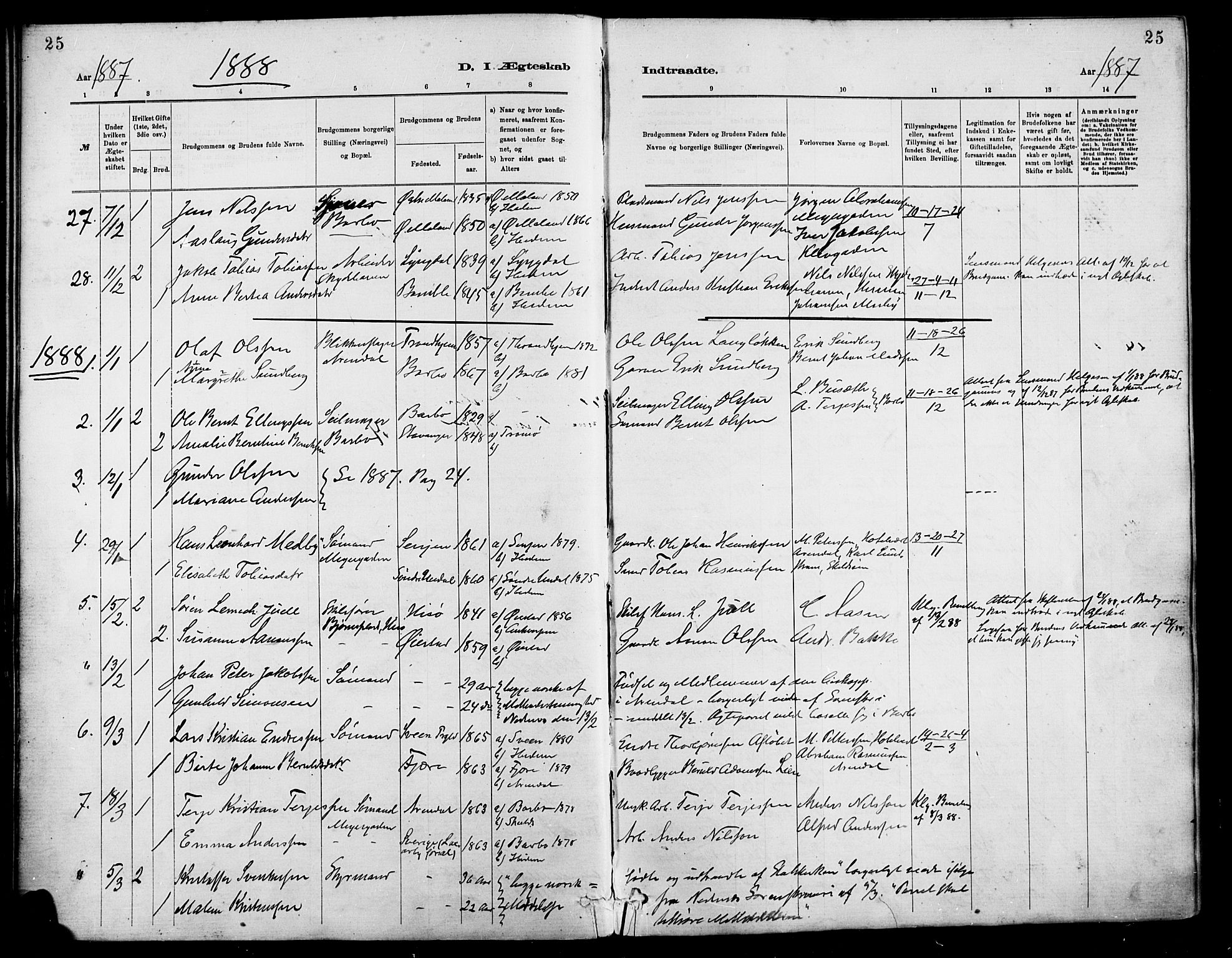 Barbu sokneprestkontor, AV/SAK-1111-0003/F/Fa/L0003: Parish register (official) no. A 3, 1883-1898, p. 25