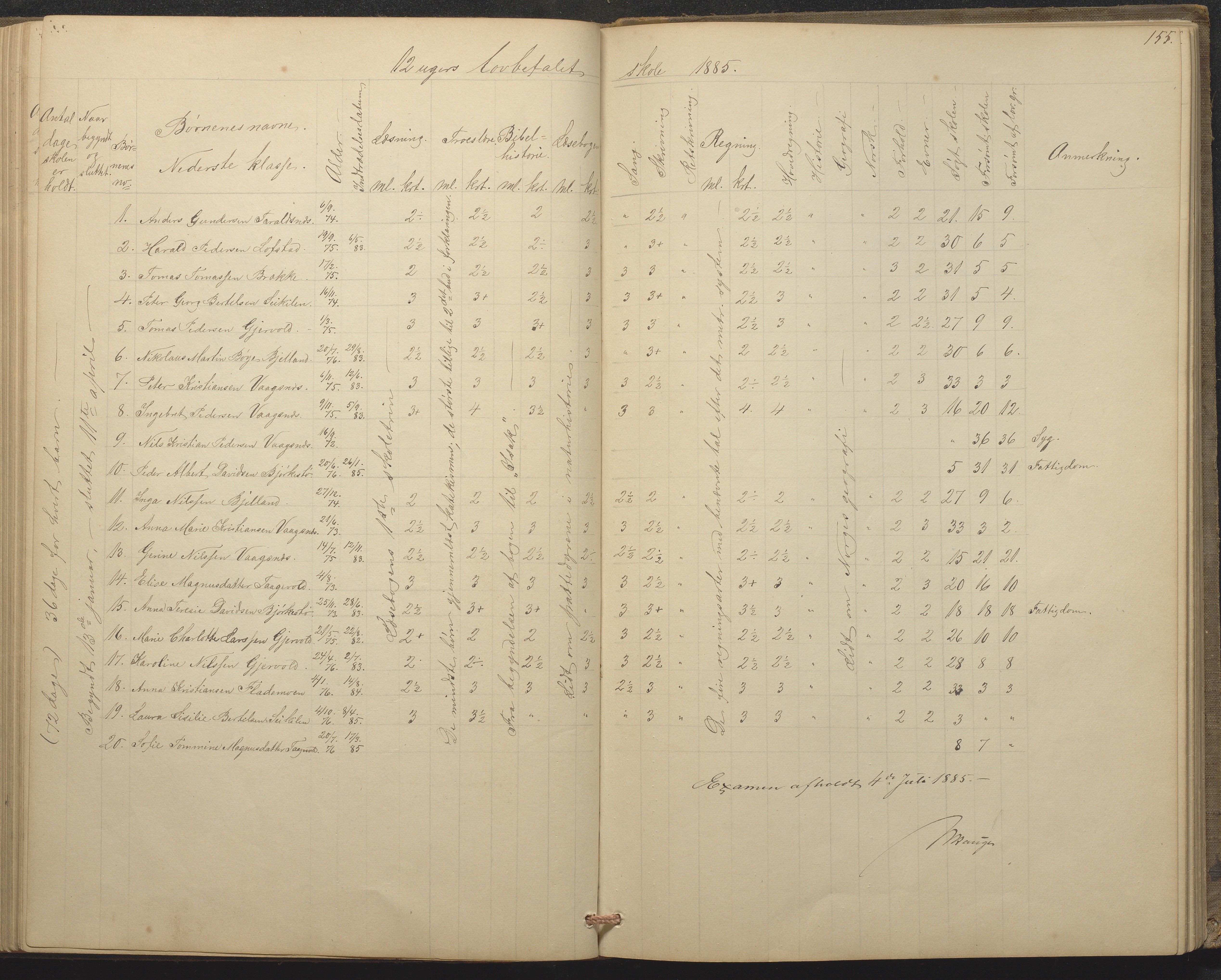 Tromøy kommune frem til 1971, AAKS/KA0921-PK/04/L0015: Flademoen - Karakterprotokoll, 1851-1890, p. 154