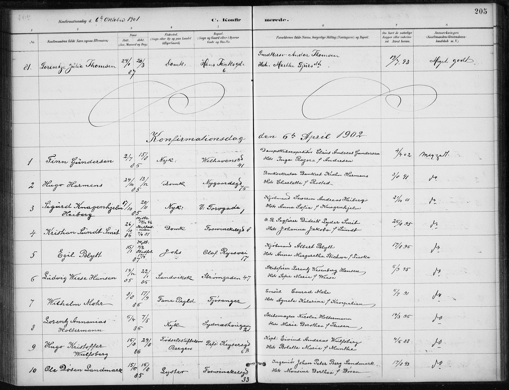 Johanneskirken sokneprestembete, SAB/A-76001/H/Haa/L0008: Parish register (official) no. C 1, 1885-1907, p. 205